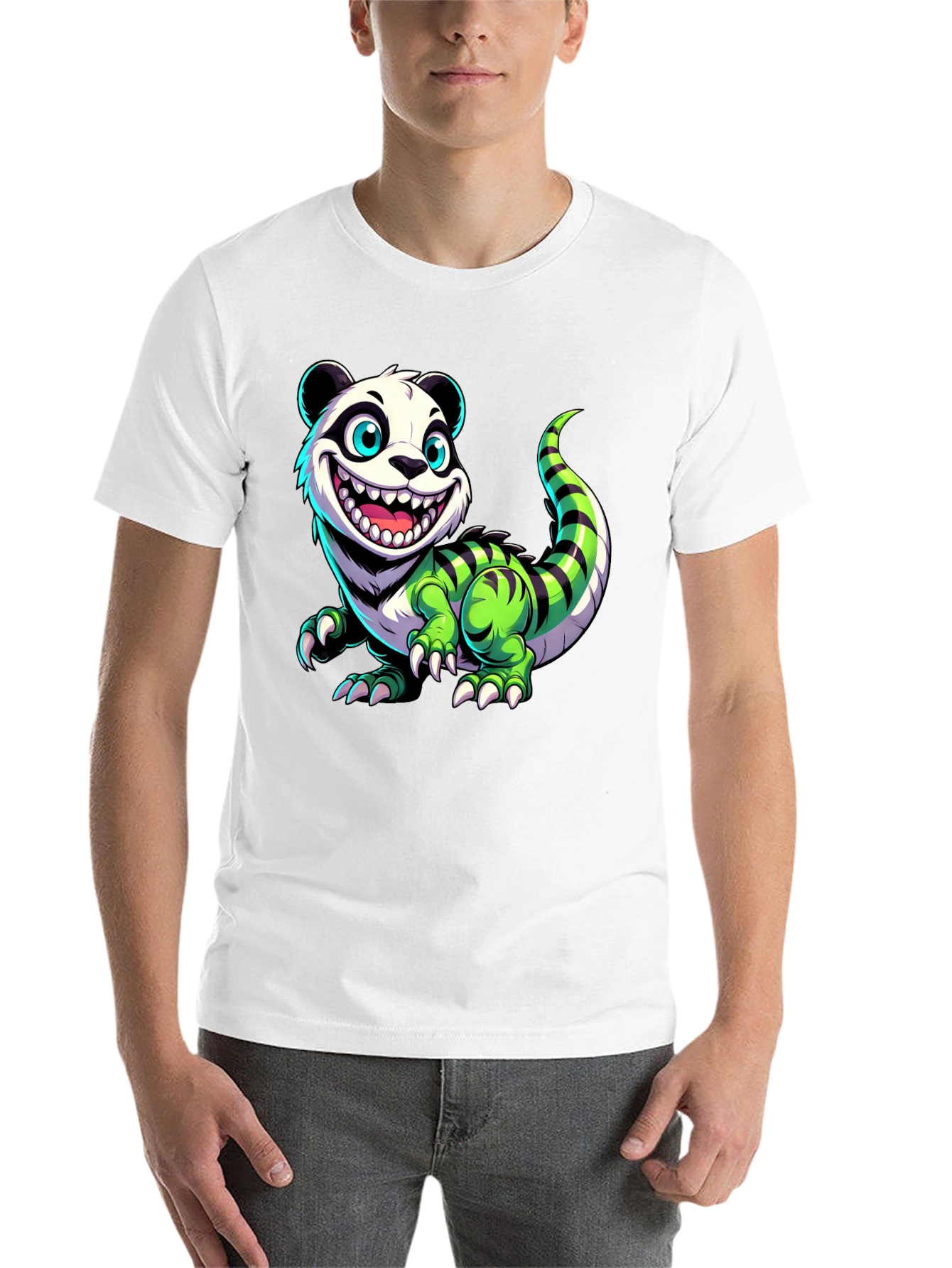 Black Cartoon Panda Lizard Graphic Tee - Unique & Fun Design! view 14
