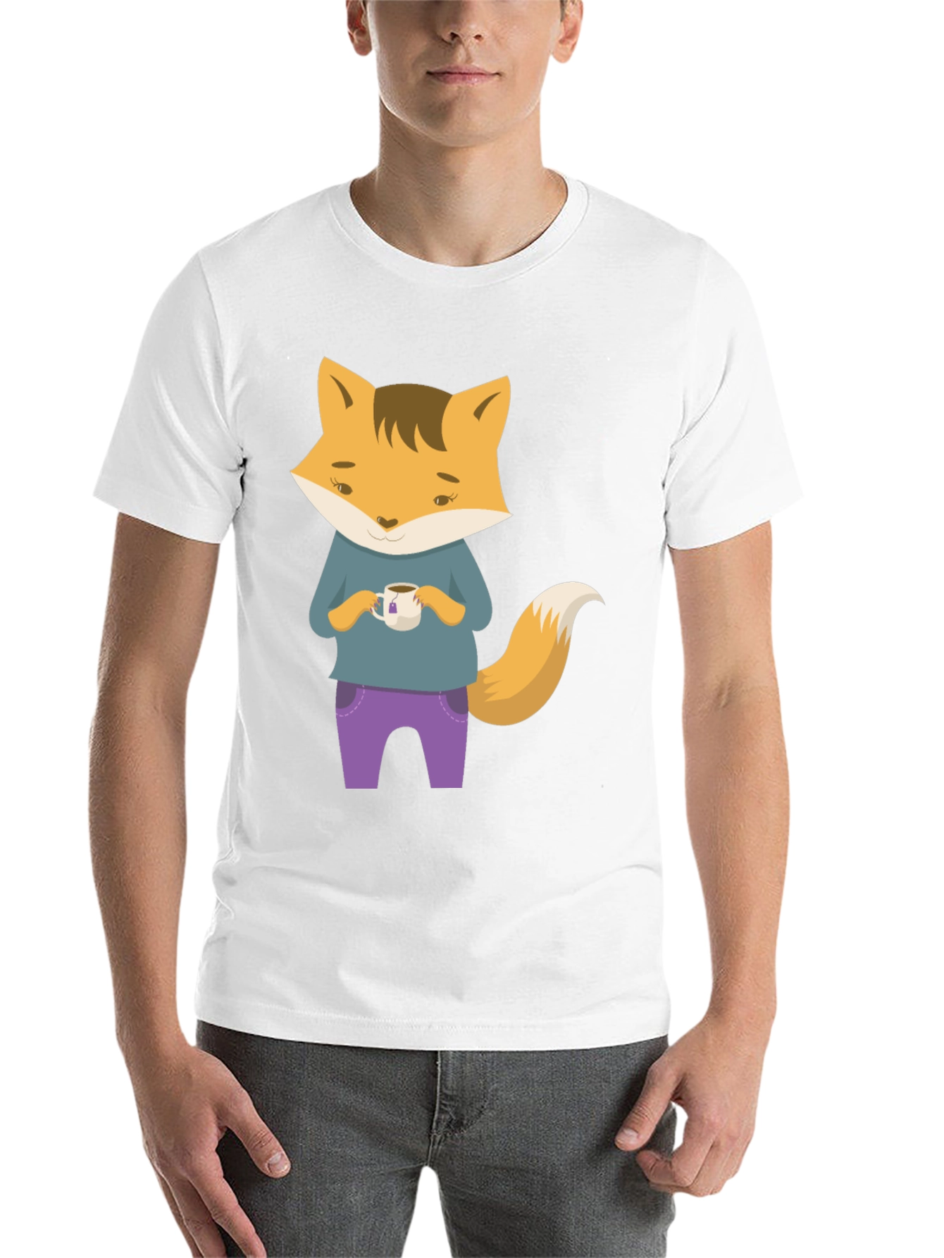 Black Fox Tea T-Shirt - Cute Cartoon Fox Design view 14