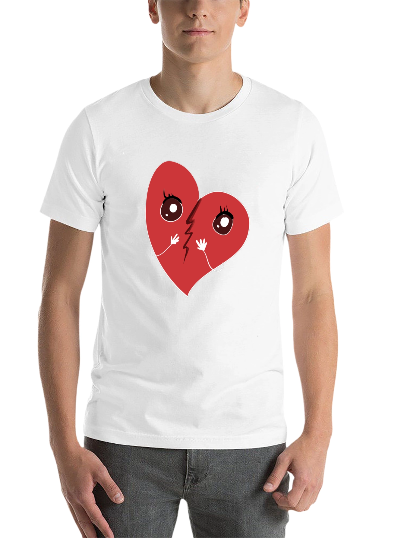 Black Broken Heart Cartoon Graphic T-Shirt - Unisex Casual Tee view 14