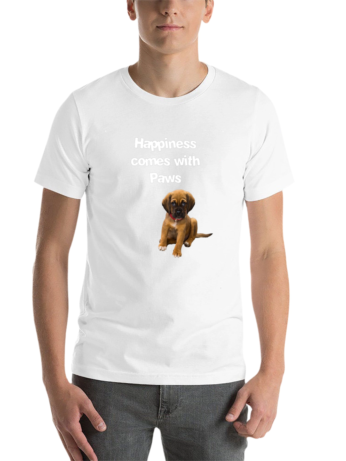 Black Happiness Comes with Paws Black T-Shirt view 14