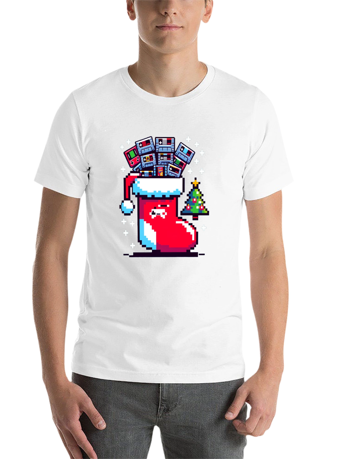 Black Pixel Gamer Christmas Stocking Tee view 14
