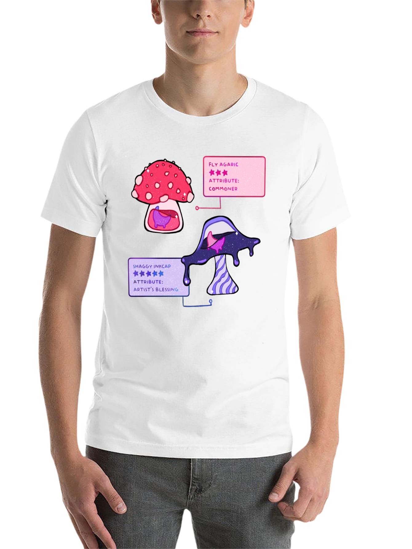 Black Mushroom T-Shirt - Fly Agaric & Shaggy Inkcap Design view 14