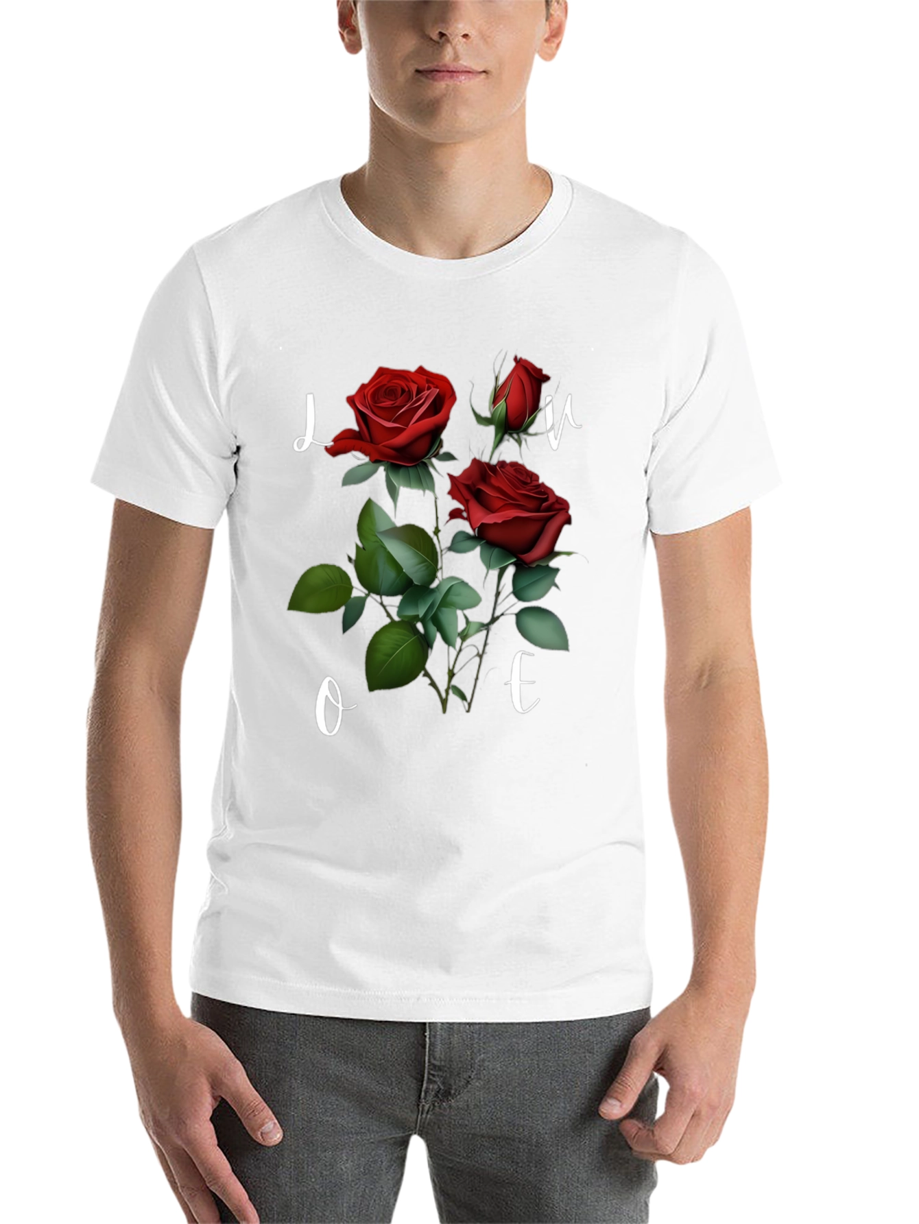 Black Floral Love T-Shirt - Romantic Red Roses view 14