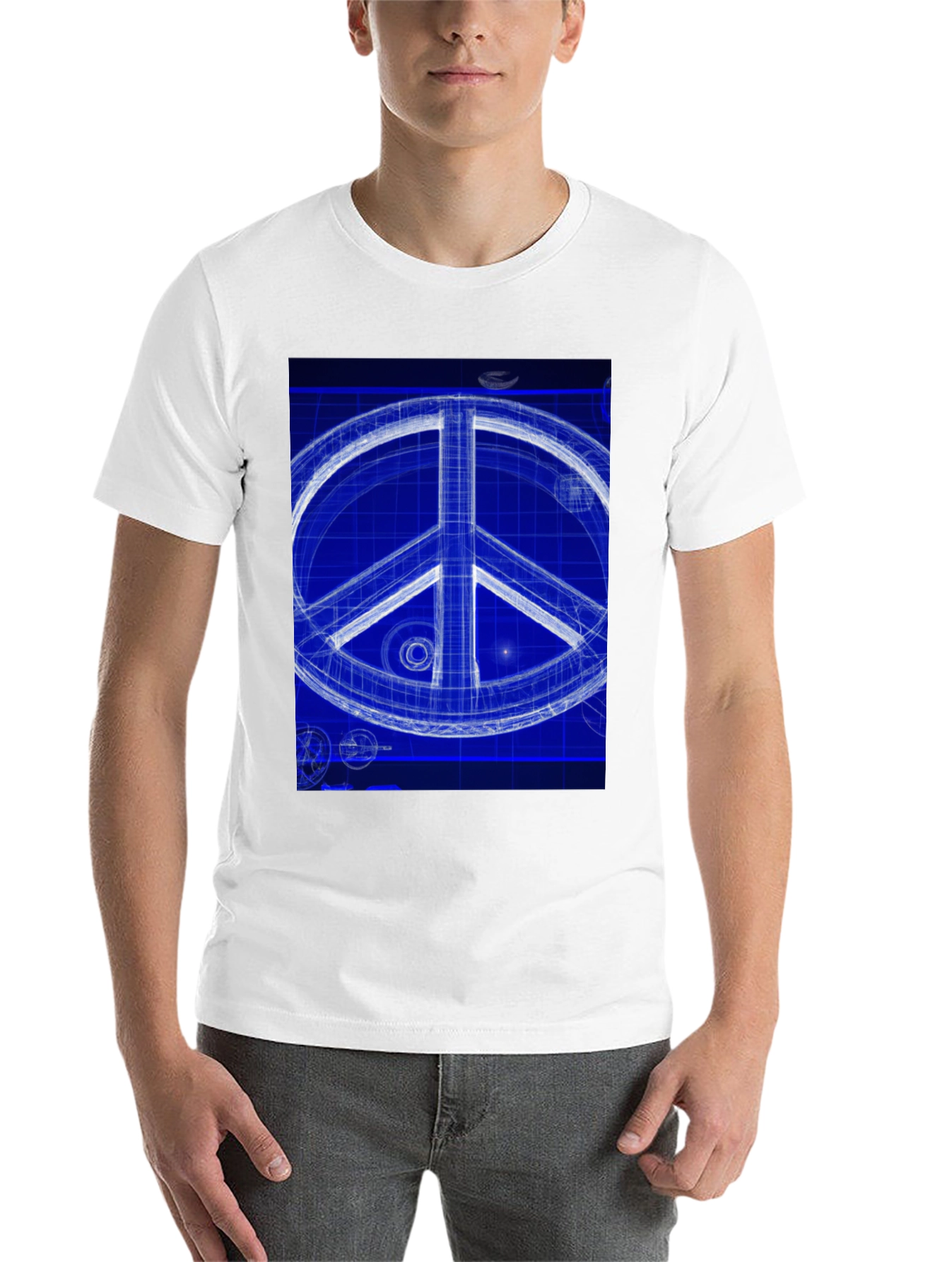 Black Blueprint Peace Sign Graphic T-Shirt view 14