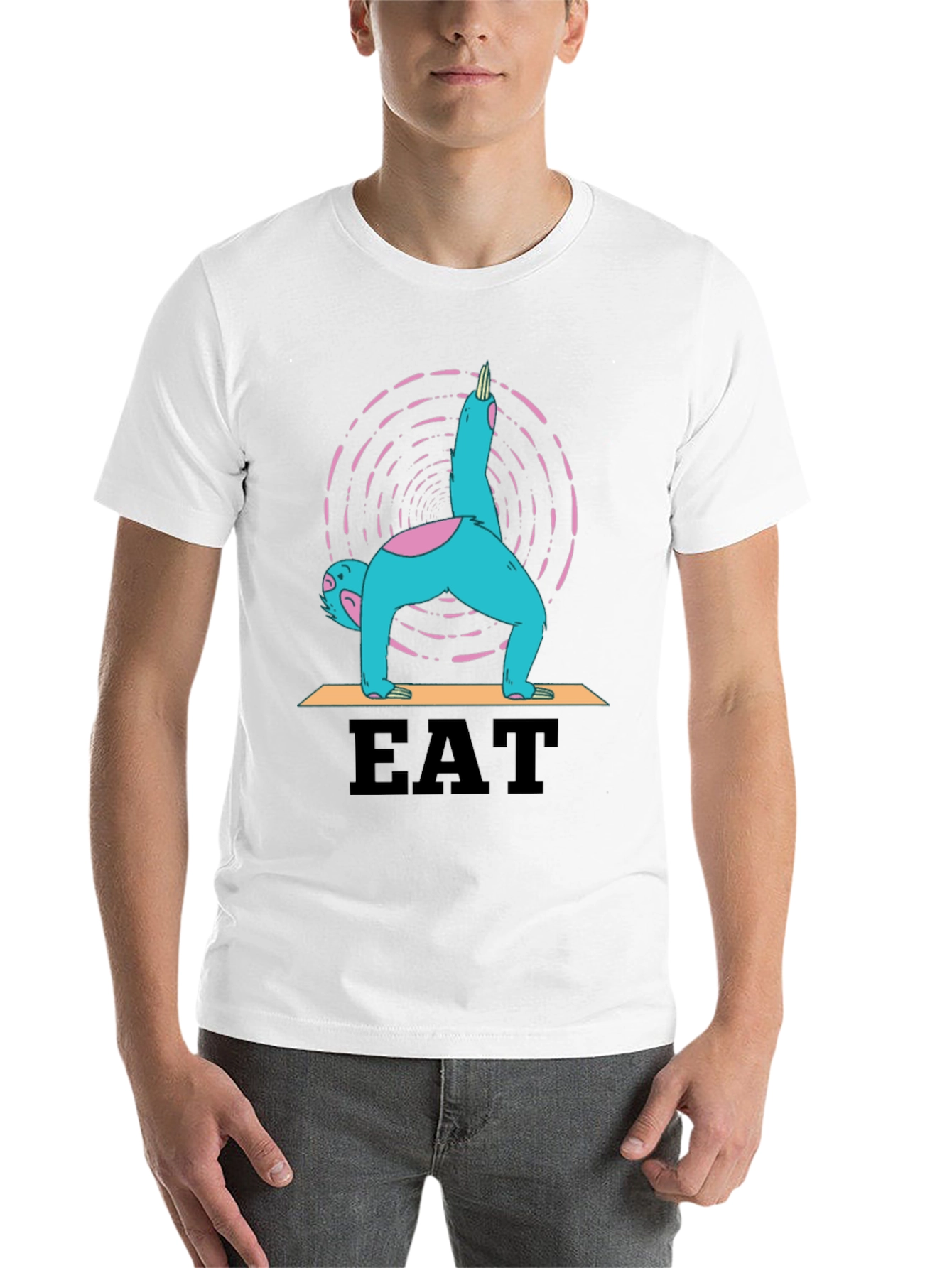 Black Yoga Sloth Eat T-Shirt - Relaxed Fit Tee view 14