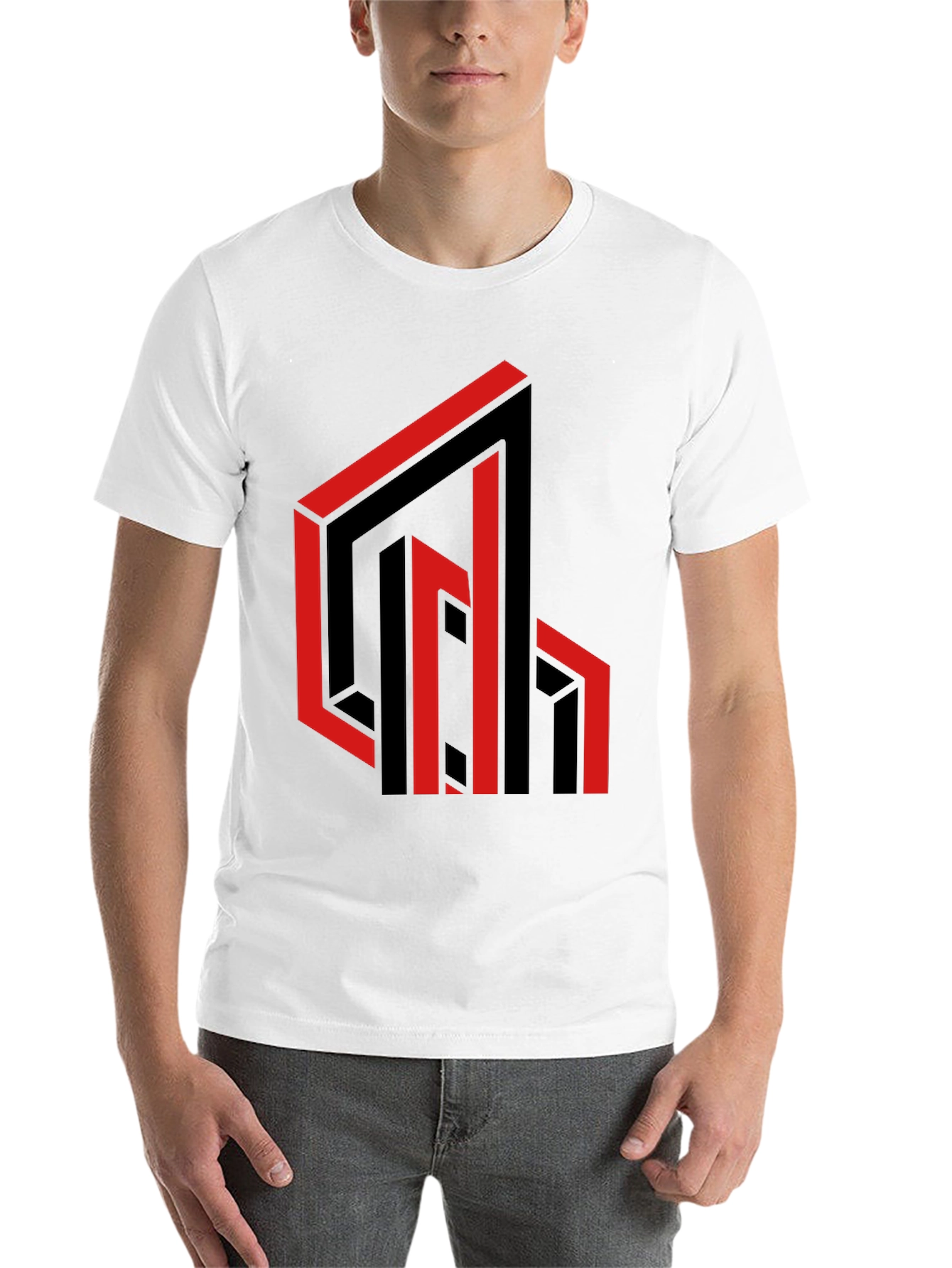 Black Abstract Geometric Design Black T-Shirt view 14