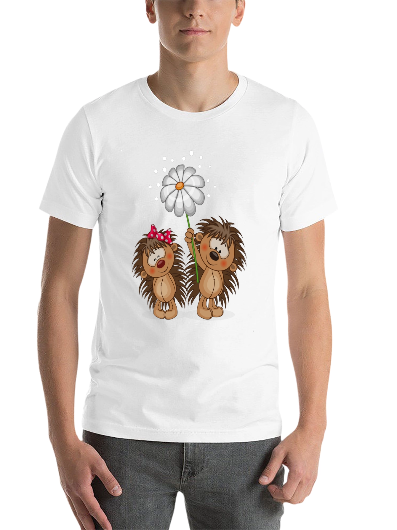 Black Cute Hedgehog & Daisy Graphic Black T-Shirt view 14