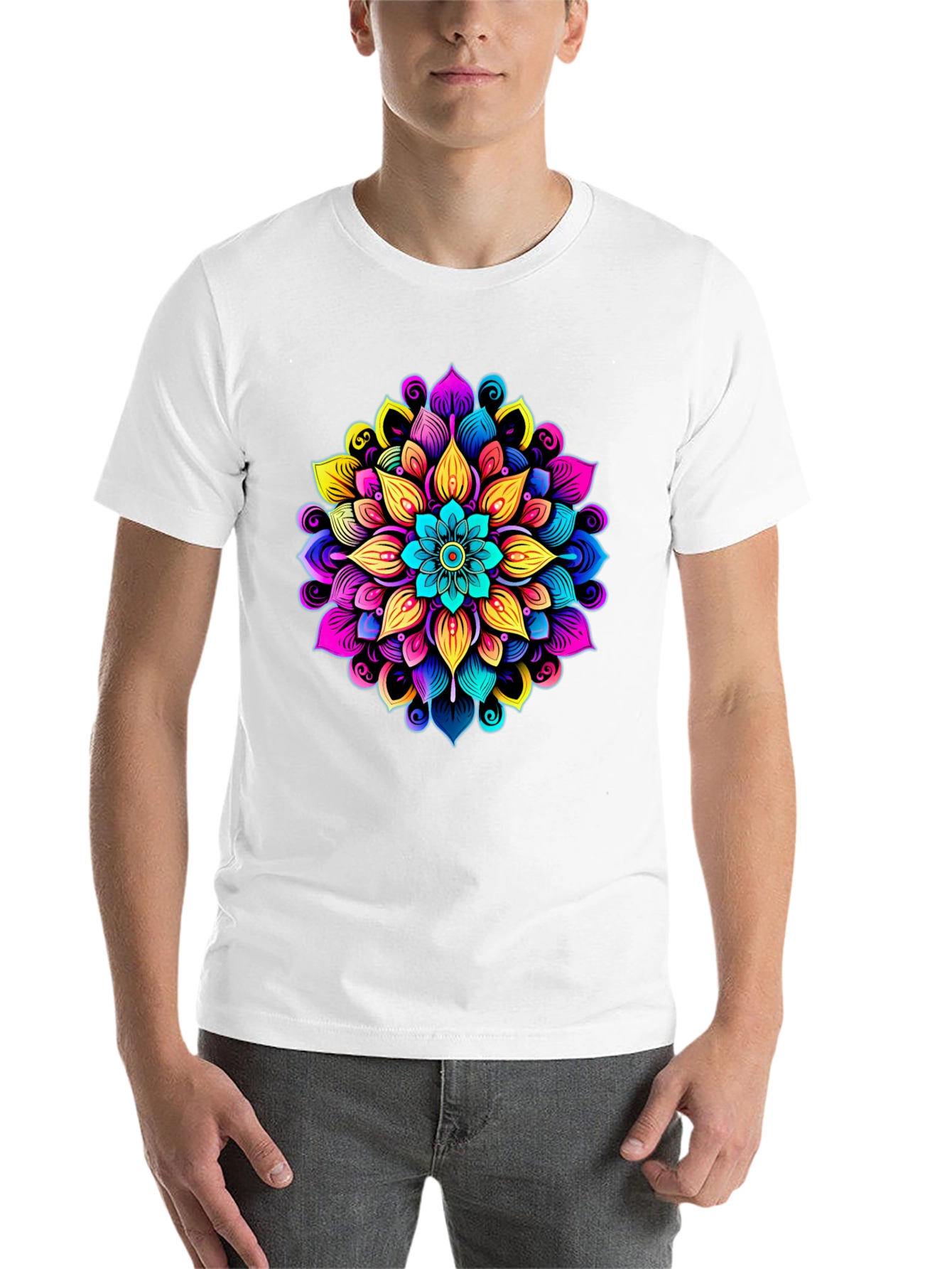 Black Vibrant Mandala Graphic Black T-Shirt view 14