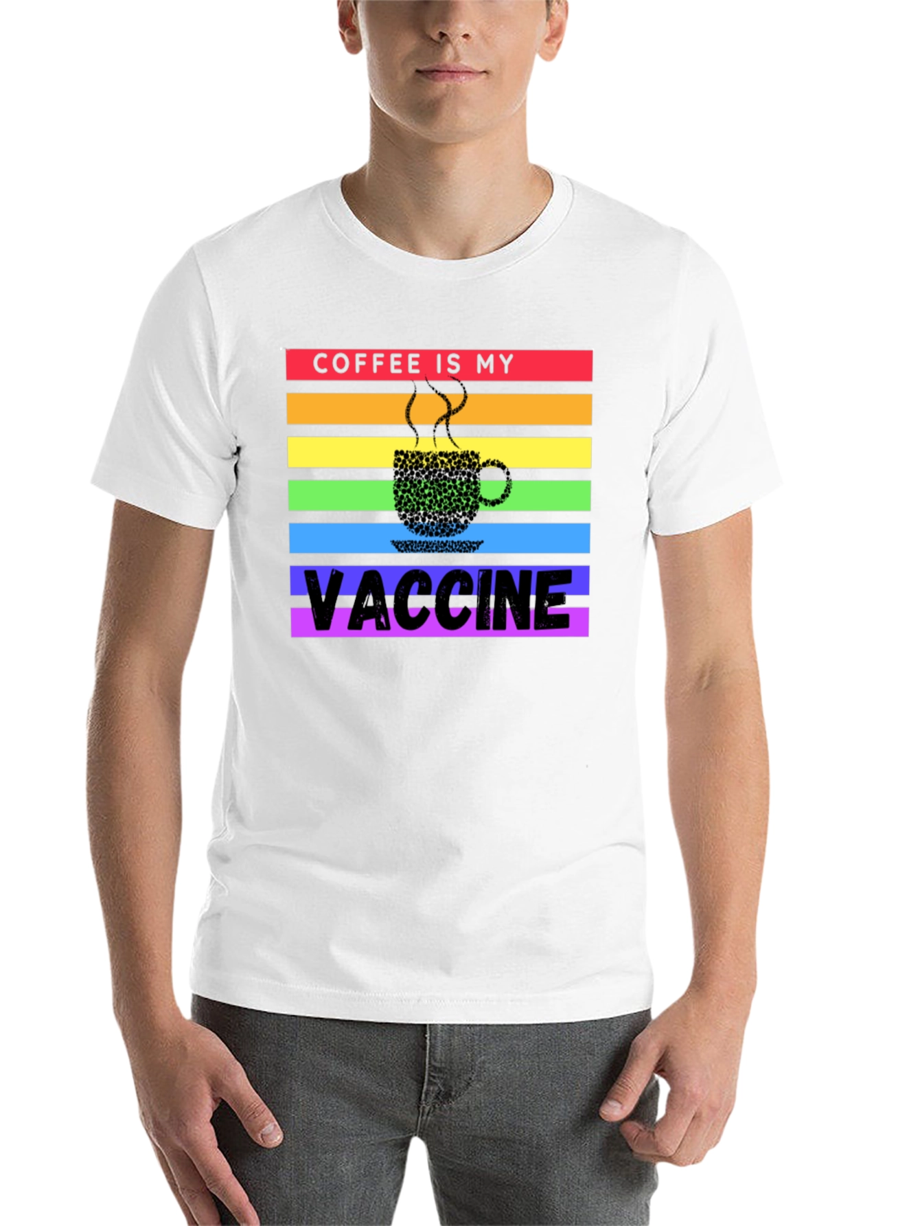 Black Coffee is My Vaccine Rainbow T-Shirt view 14