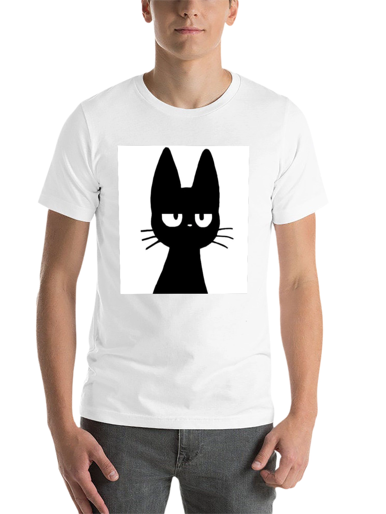 Black Grumpy Black Cat T-Shirt - Unisex Cotton Tee view 14