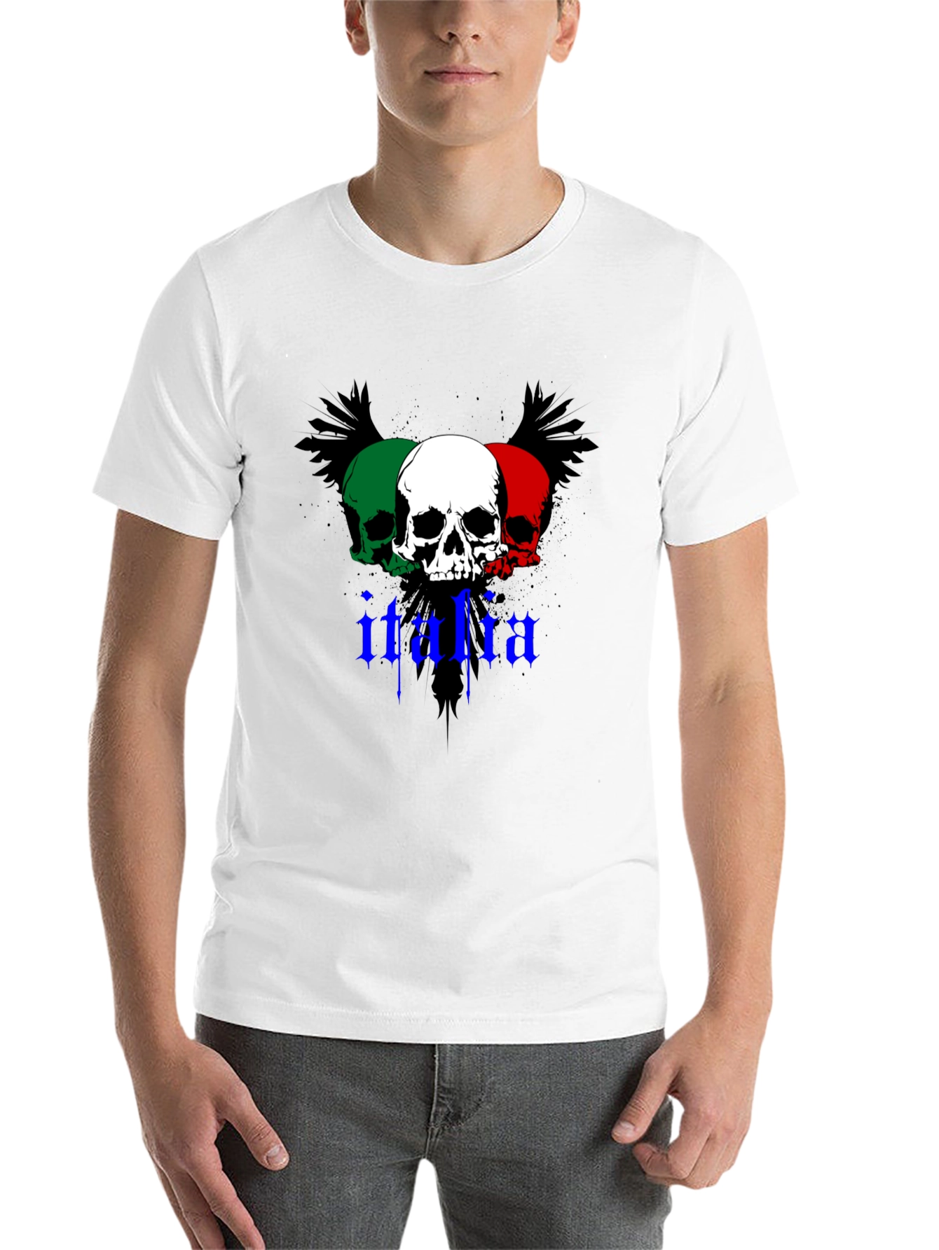 Black Italia Skull Graphic Tee - Black Crew Neck T-Shirt view 14