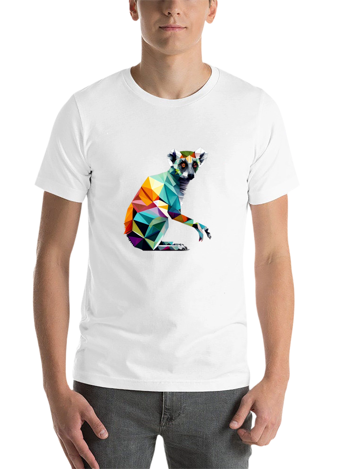 Black Geometric Lemur Graphic Tee - Modern Black T-Shirt view 14