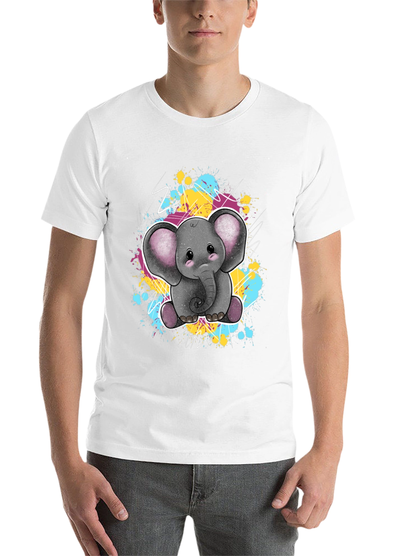 Black Cute Elephant Graphic Tee - Unisex Black T-Shirt view 14