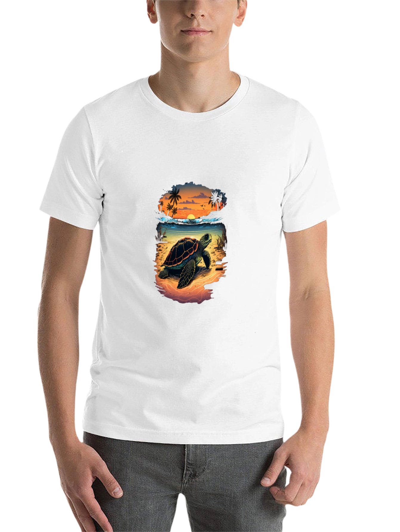 Black Sea Turtle Beach Sunset Graphic T-Shirt view 14
