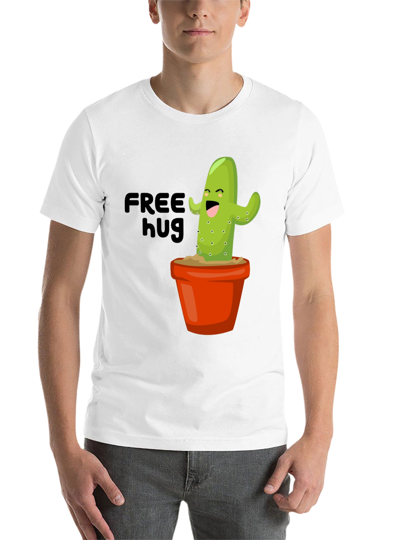 Black Funny Cactus T-Shirt - Free Hugs Graphic Tee view 14