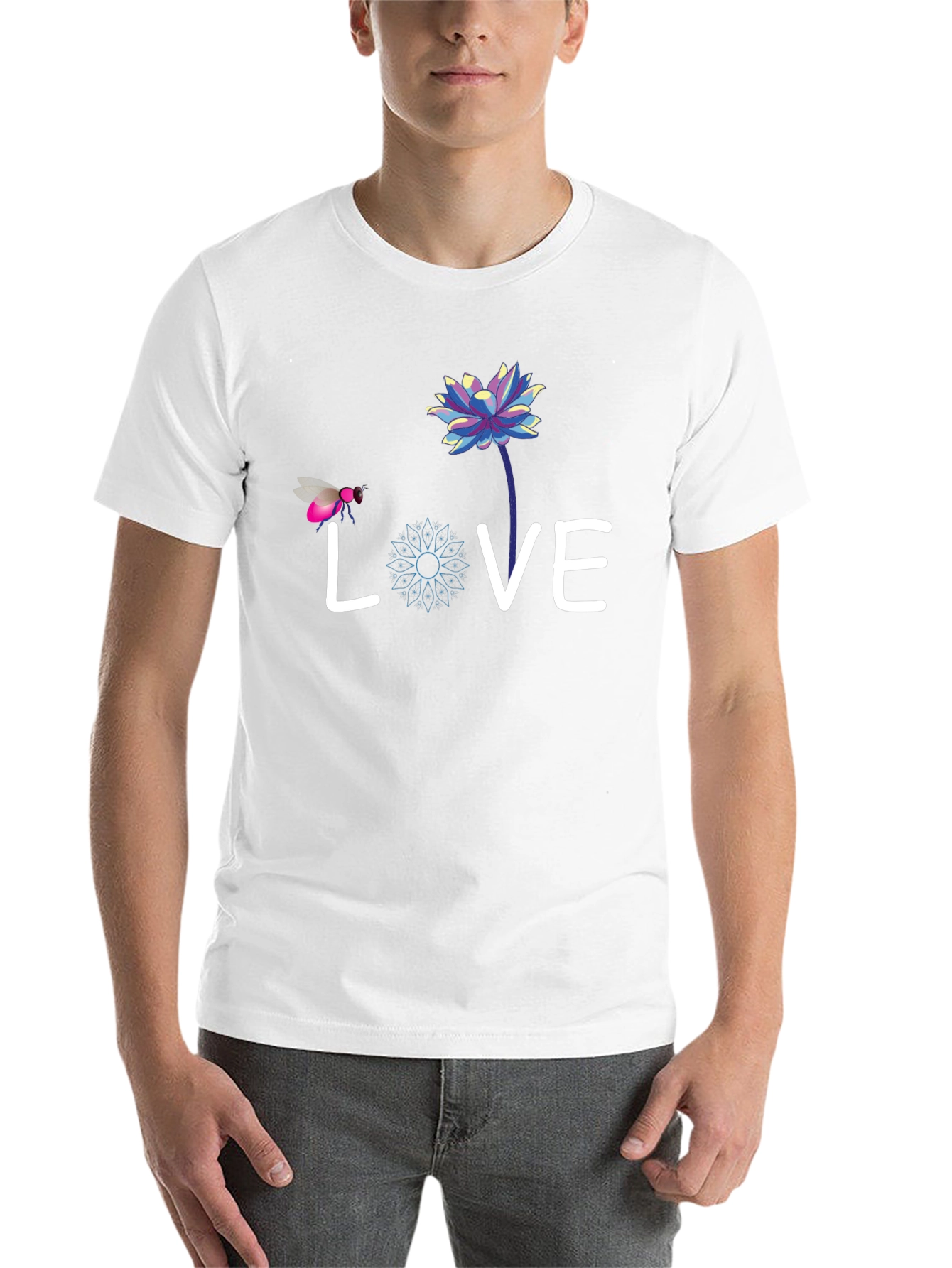 Black Love Bee Lotus Graphic Tee - Black Cotton view 14