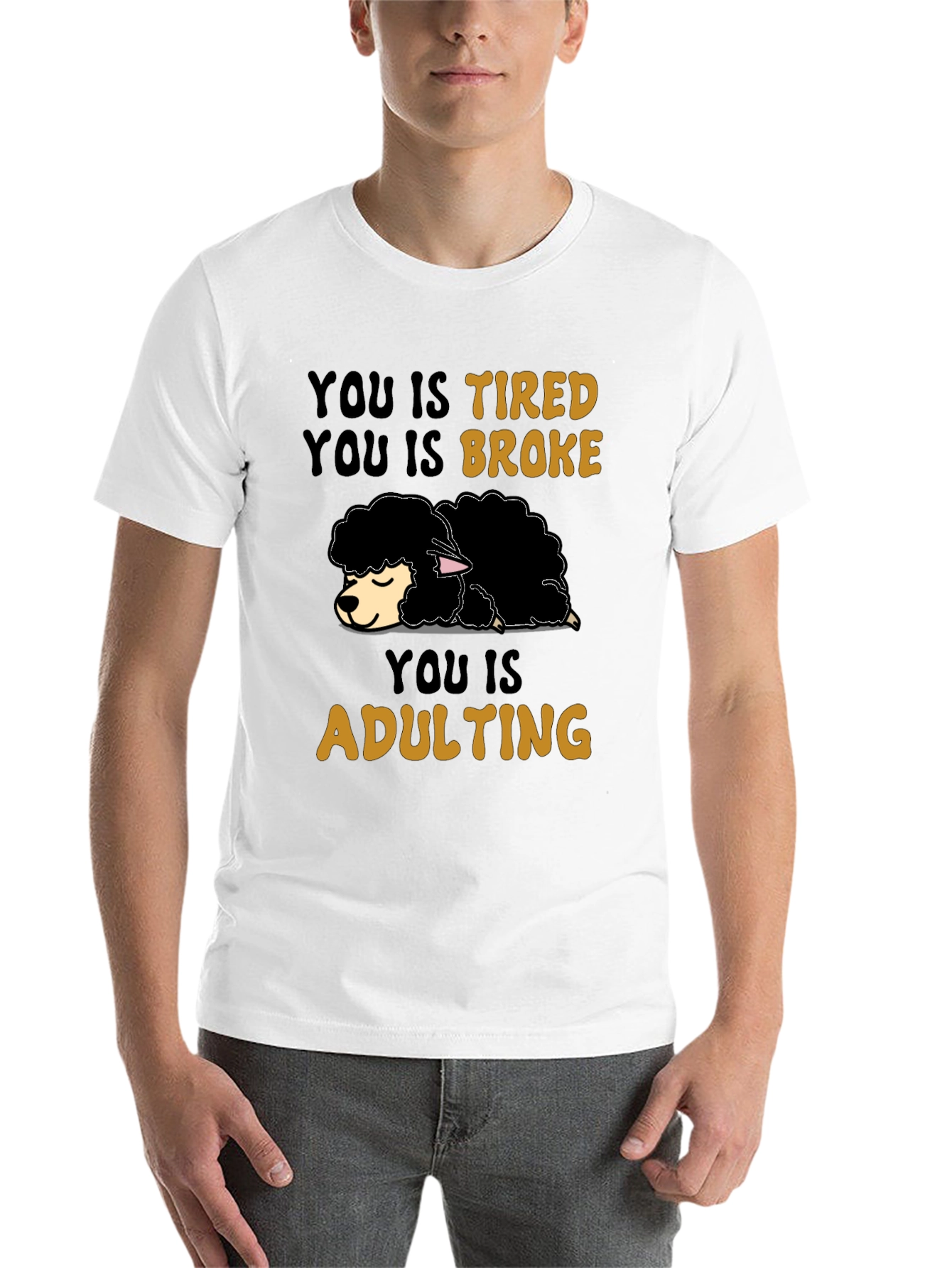 Black Tired Broke Adulting Sheep Graphic Tee view 14