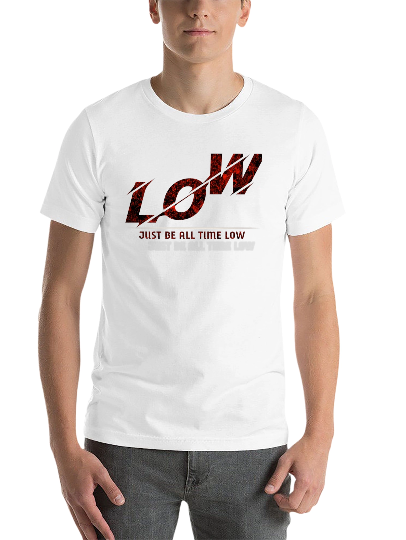 Black Men's Black T-Shirt with "LOW" Graphic Print view 14