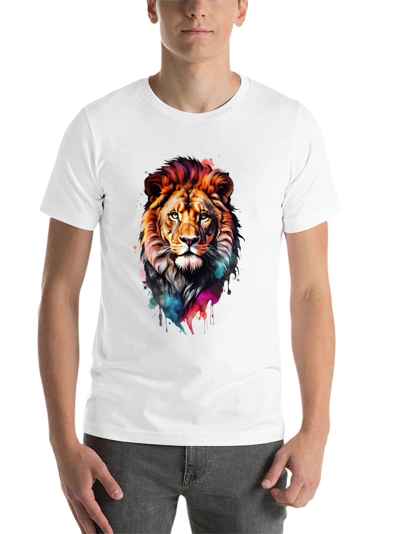 Black Vibrant Lion Graphic Black T-Shirt view 14
