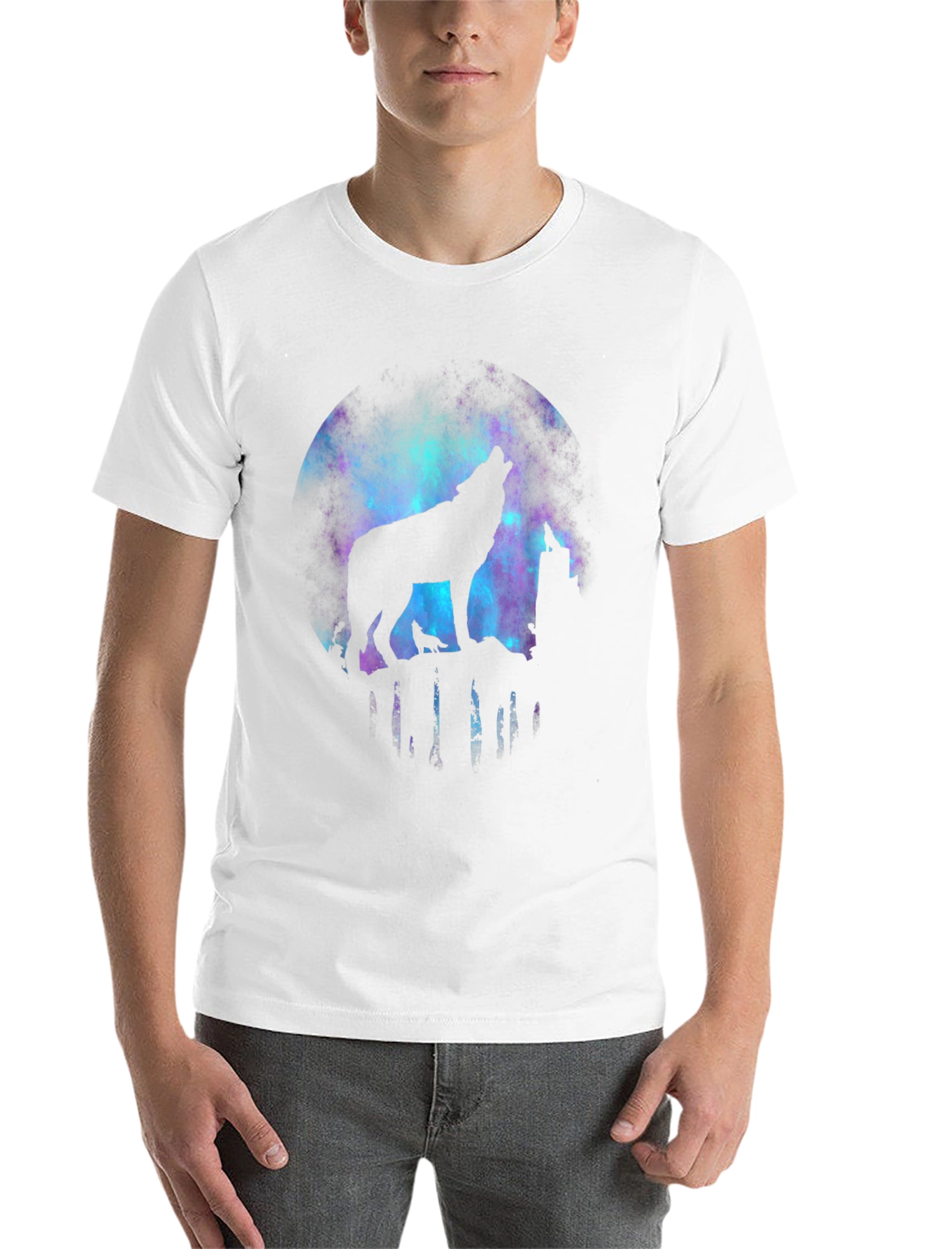 Black Wolf Howling Galaxy Graphic Tee - Black view 14