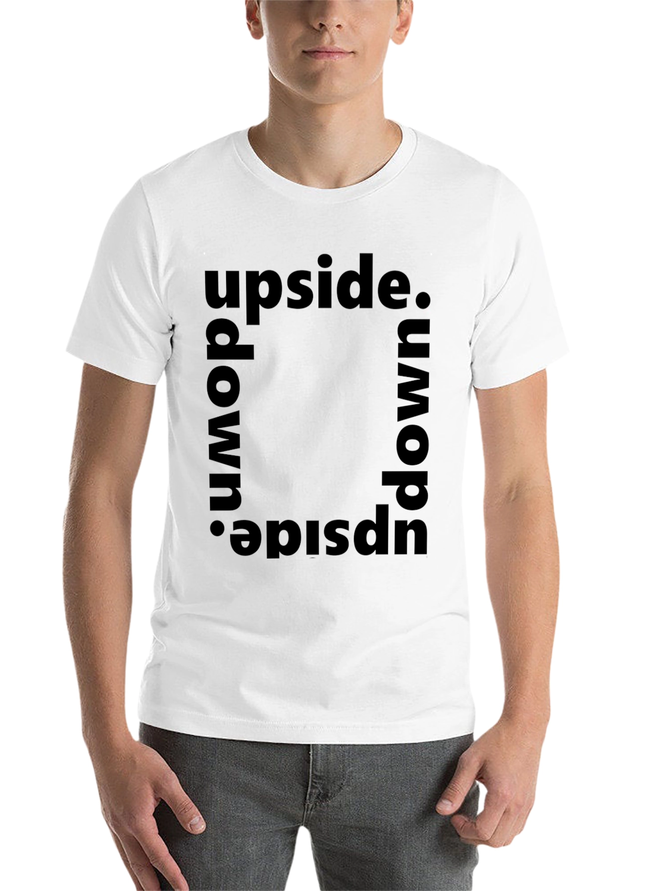 Black Upside Down Graphic Tee - Trendy Statement Shirt view 14