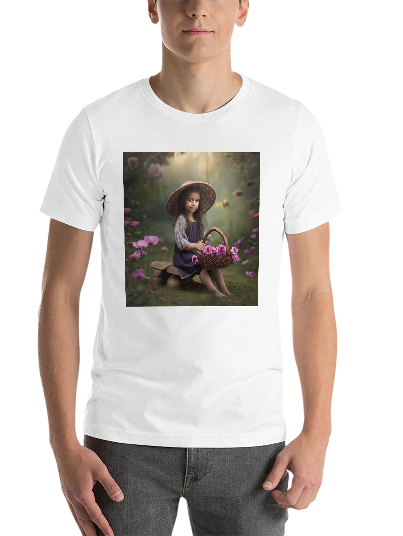 Black Charming Girl with Flowers T-Shirt view 14