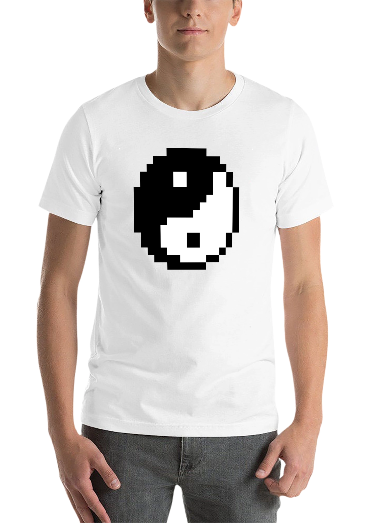 Black Pixel Yin Yang Graphic Tee - Black Cotton Blend Shirt view 14