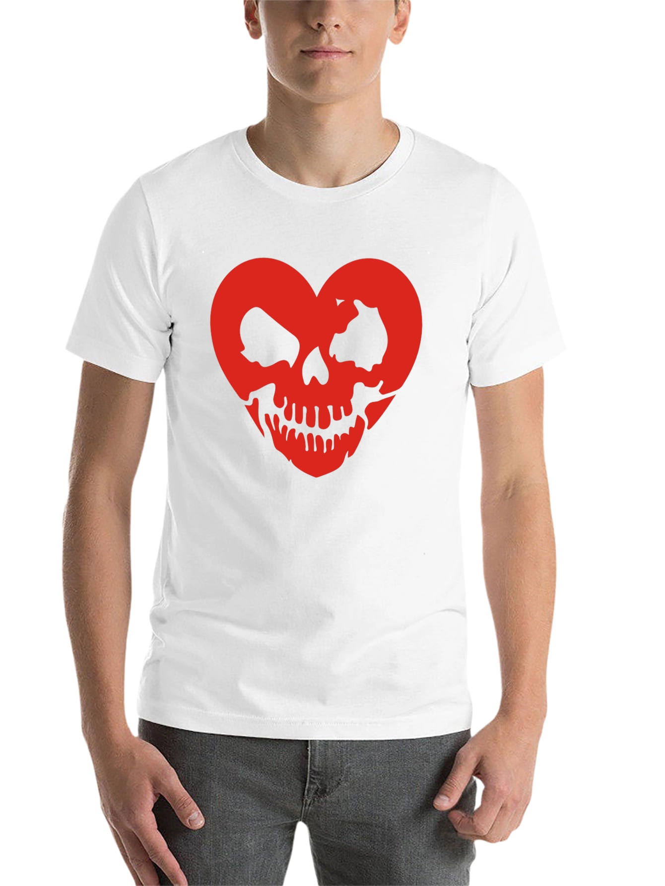 Black Skull Heart Graphic Tee - Black Cotton T-Shirt view 14