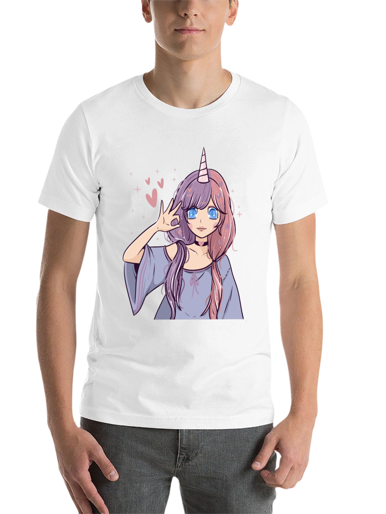 Black Anime Unicorn Girl Graphic Tee - Black Casual T-Shirt view 14