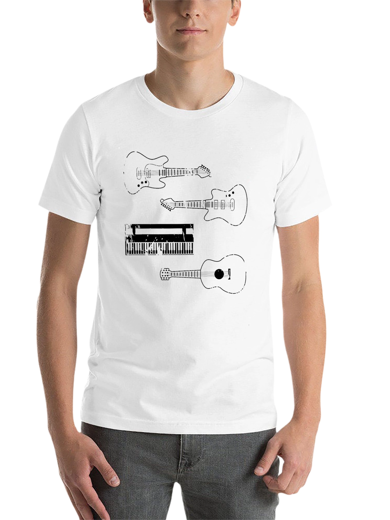Black Music Instrument T-Shirt: Guitar & Keyboard Design view 14