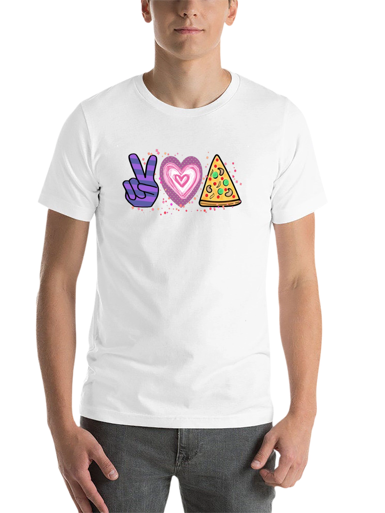 Black Peace Love Pizza Graphic T-Shirt - Unisex view 14