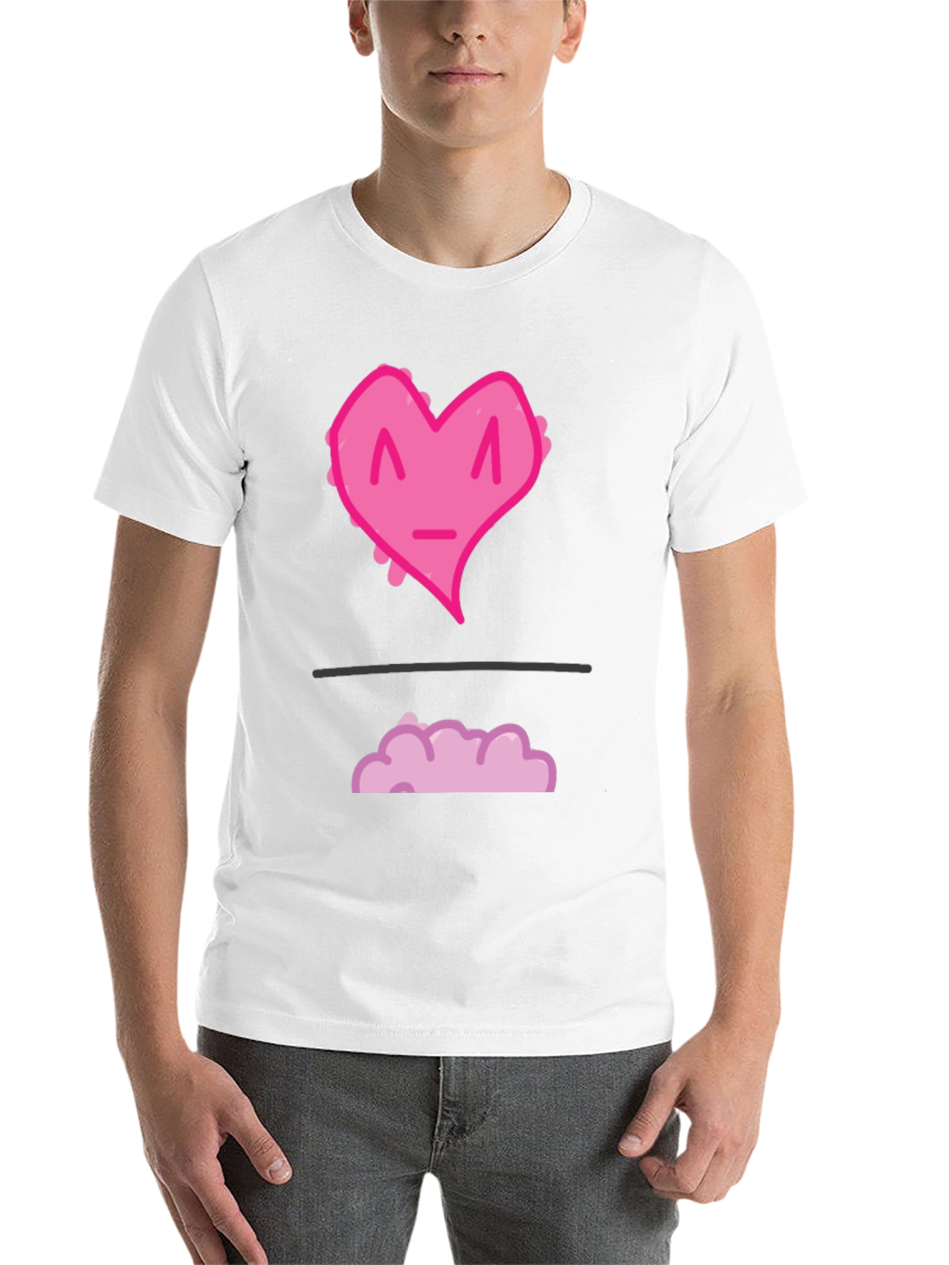 Black Funny Pink Heart Graphic T-Shirt - Black Casual Tee view 14