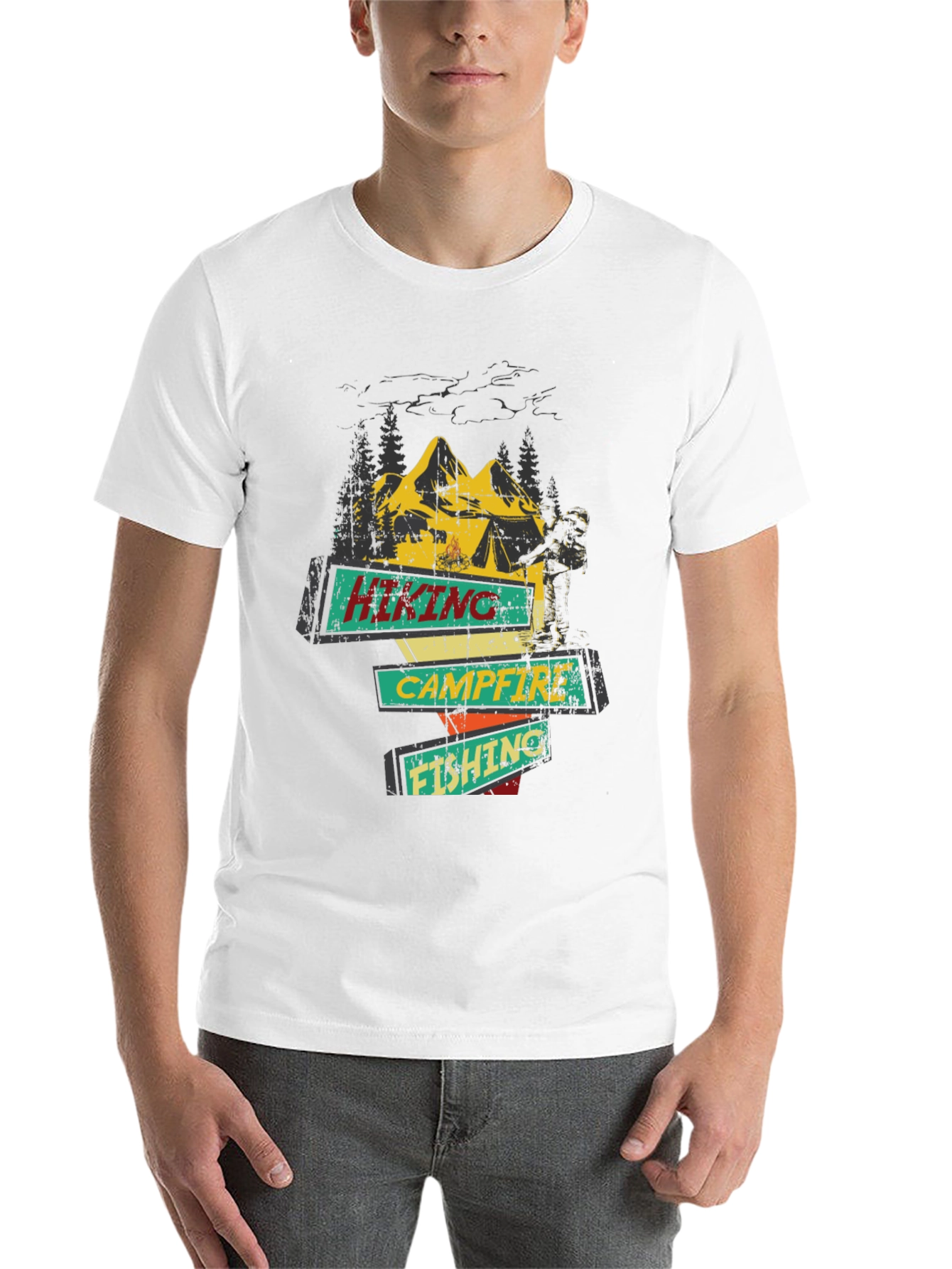 Black Hiking Campfire Fishing Graphic Tee view 14