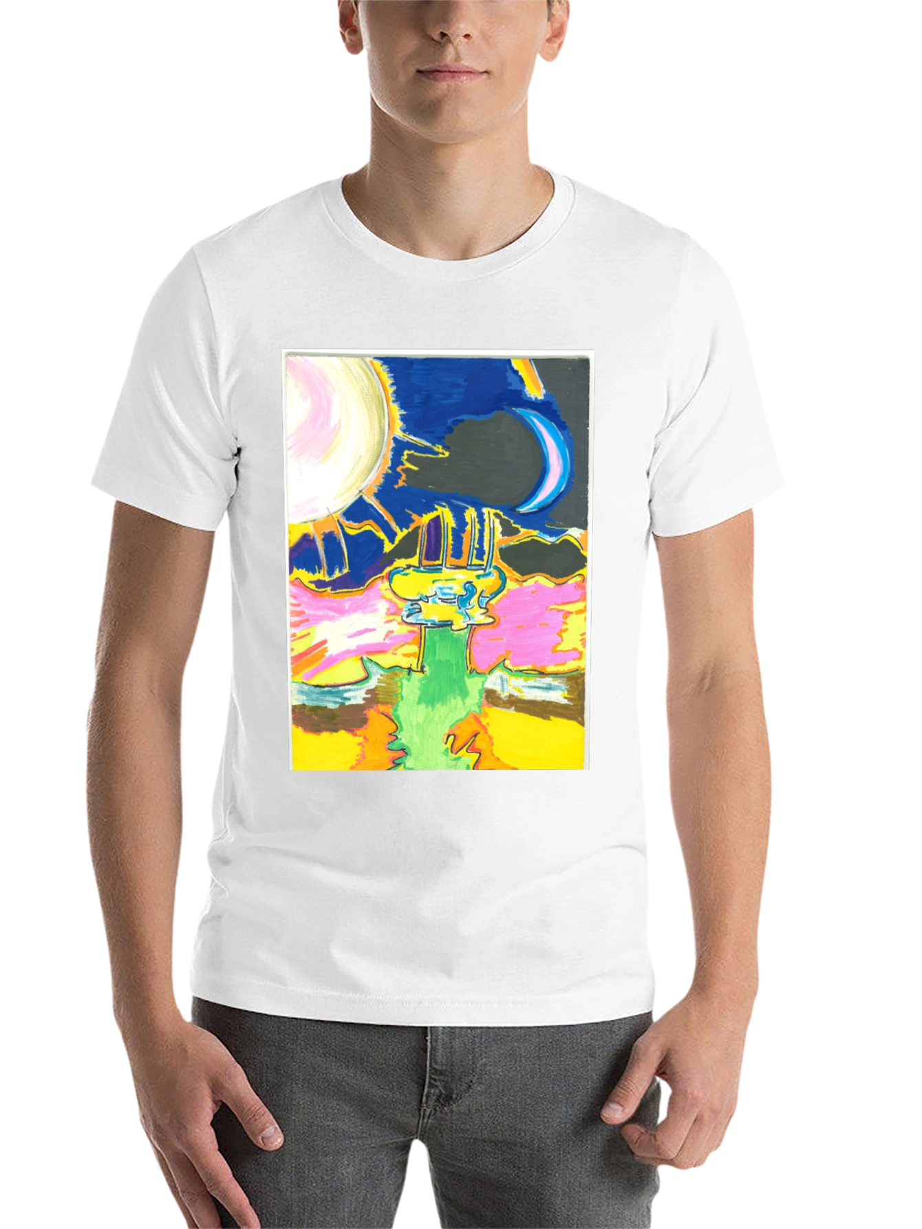 Black Artistic Moon & Sun Graphic Tee - Unique Design view 14