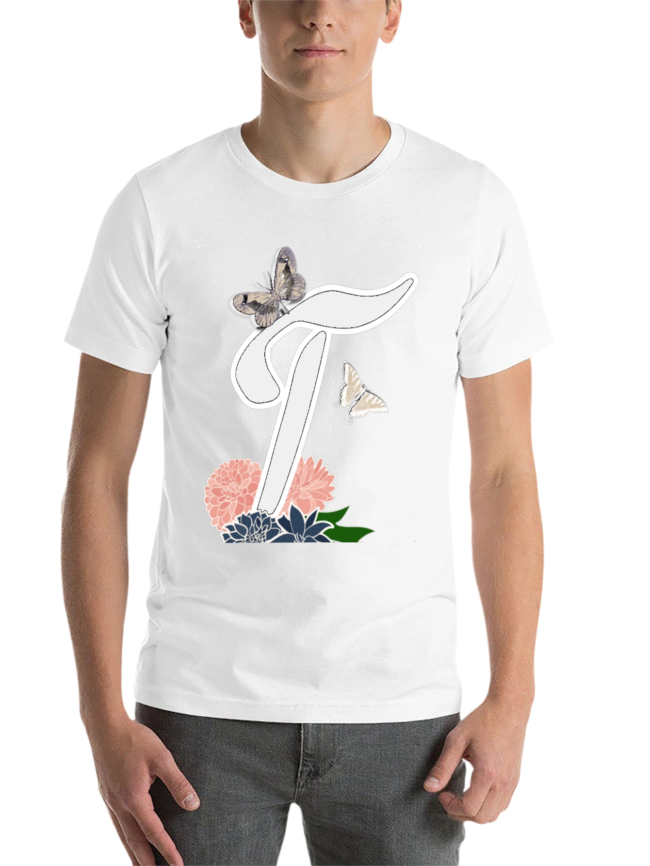 Black Butterfly Letter T Floral T-Shirt view 14
