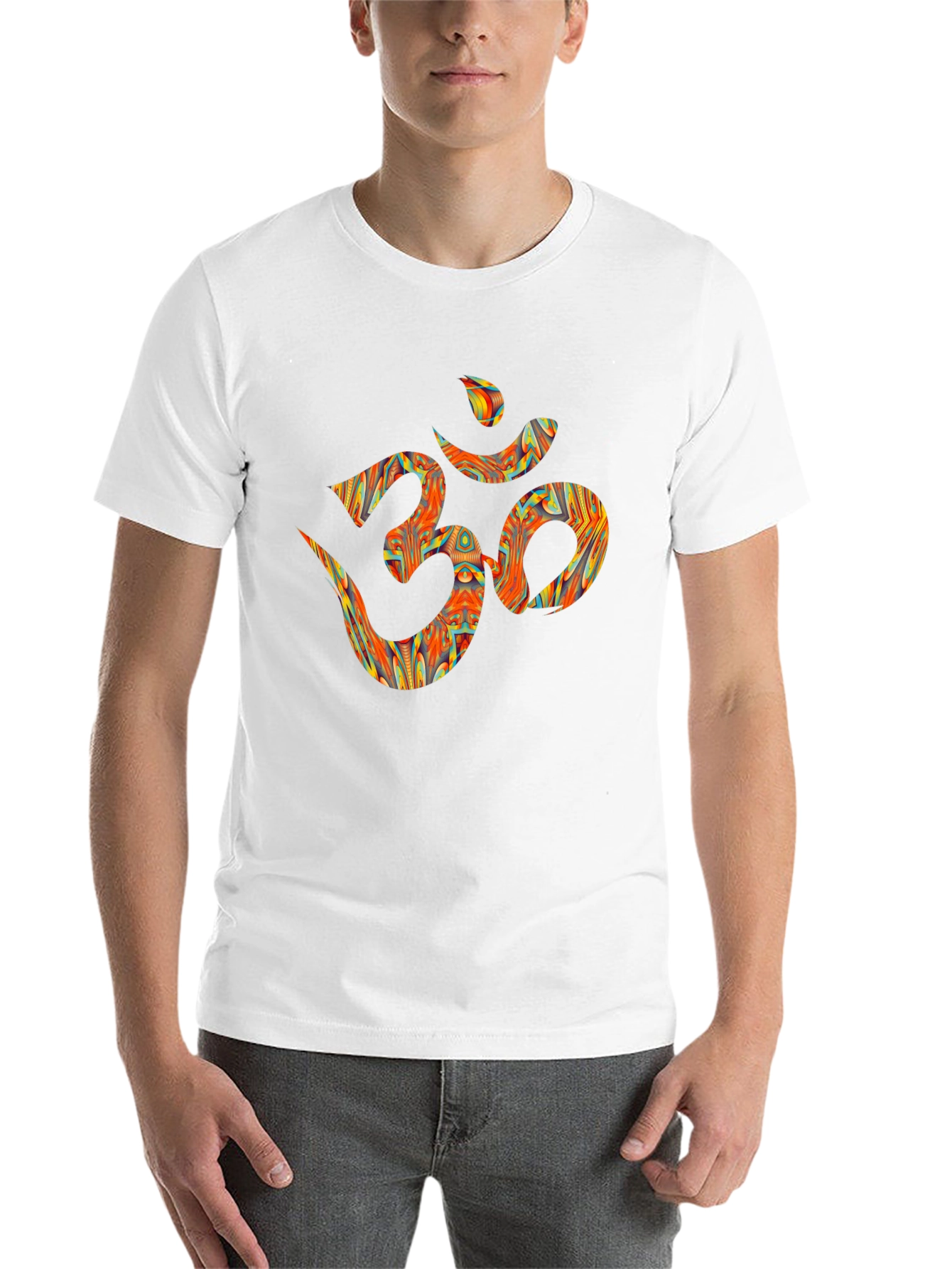 Black Om Design Graphic Tee - Black Cotton T-Shirt view 14