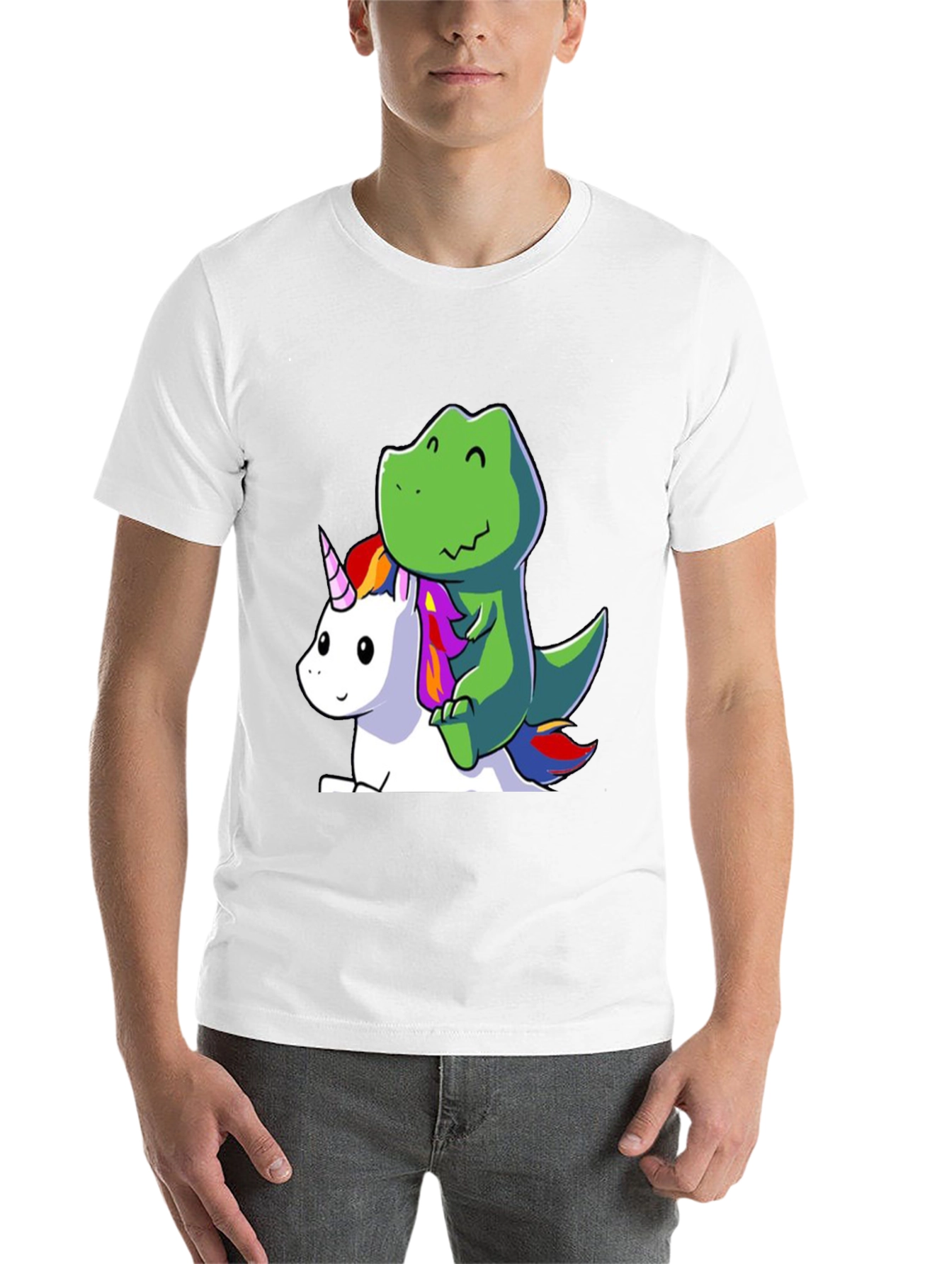 Black Dino Riding Unicorn T-Shirt - Cute Cartoon Design view 14