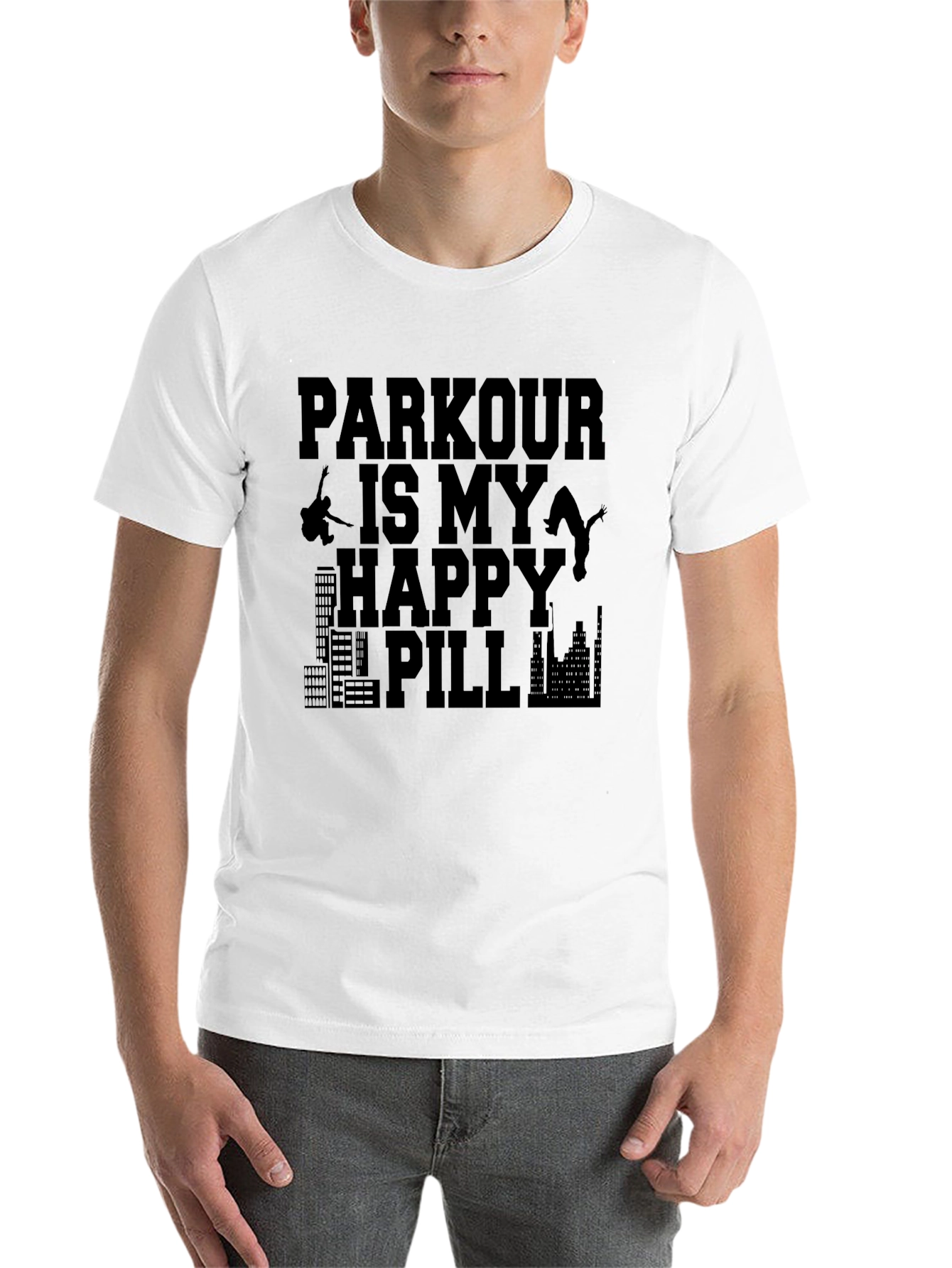Black Parkour Happy Pill Graphic Tee - Black Cotton T-Shirt view 14