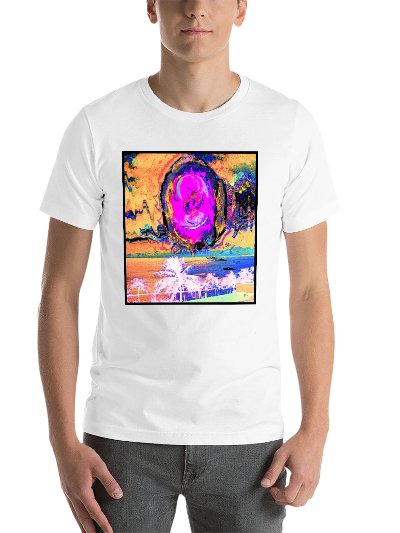 Black Abstract Beach T-Shirt - Unique Graphic Tee view 14