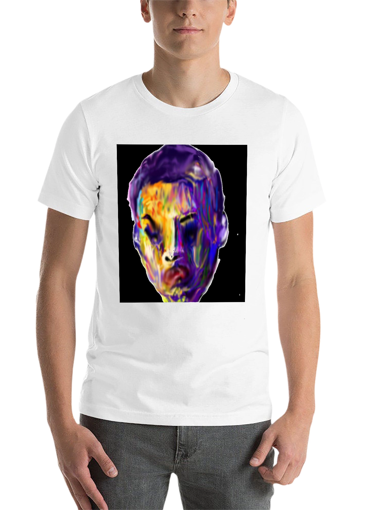 Black Vivid Face Graphic Tee - Black Cotton Blend view 14