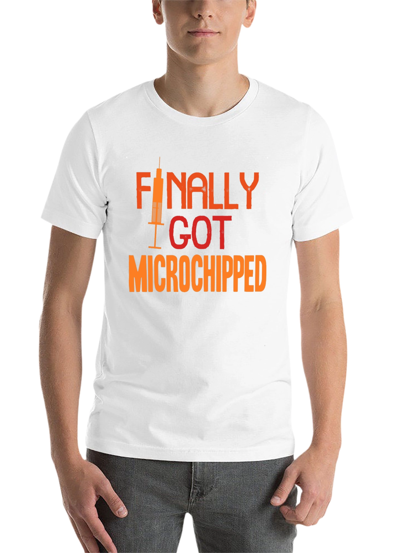 Black Finally Microchipped T-Shirt: Funny Vaccine Tee view 14