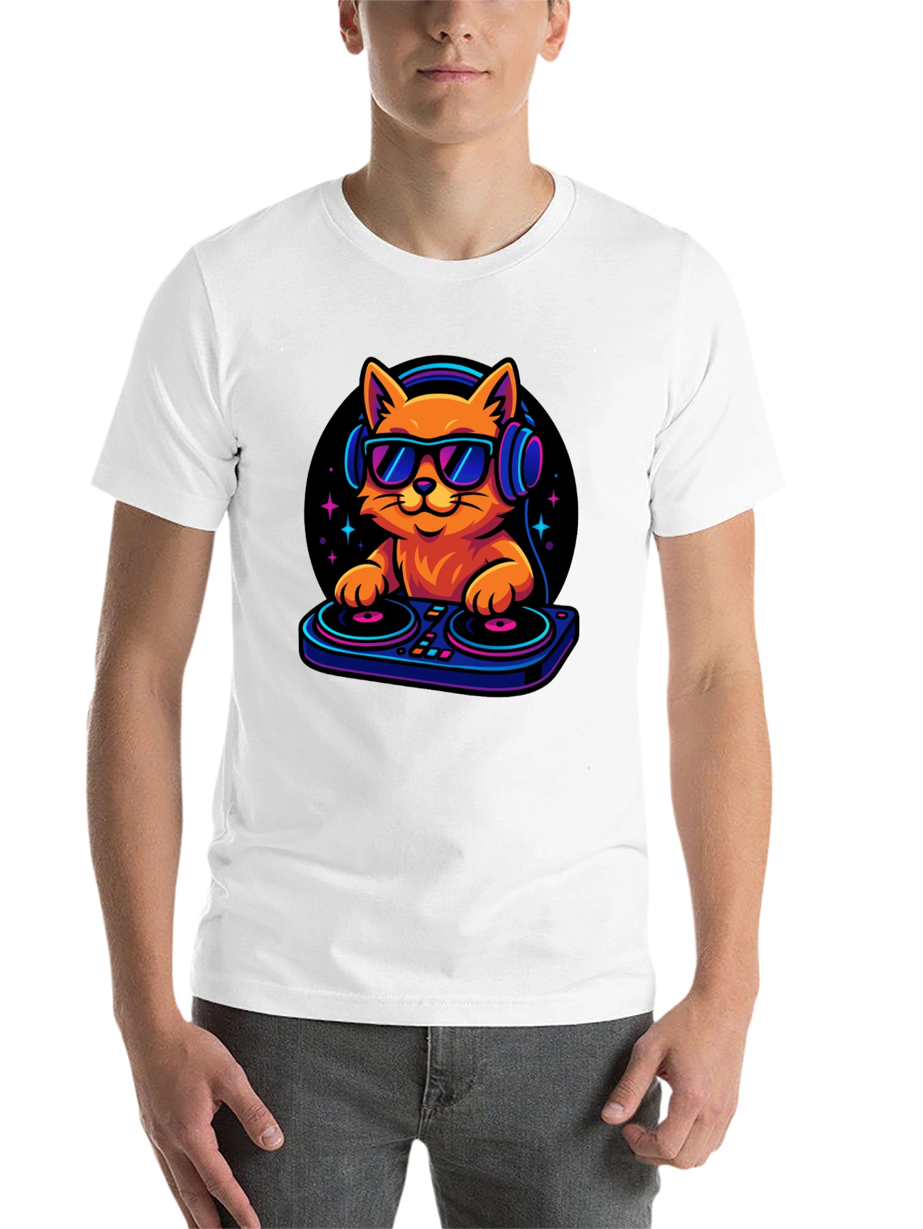 Black DJ Cat T-Shirt - Cool Cat with Headphones! view 14