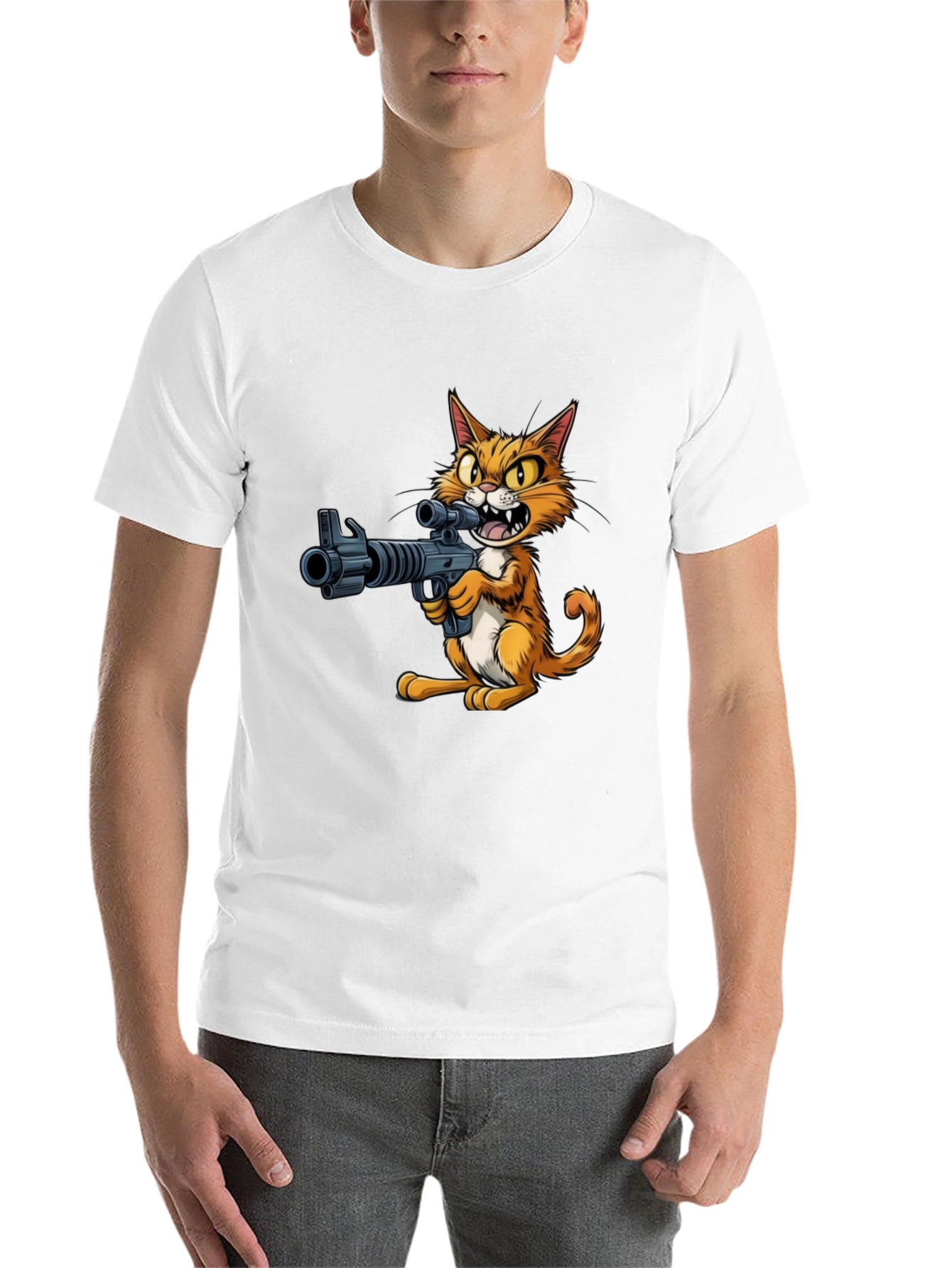 Black Cat with Gun Graphic T-Shirt view 14