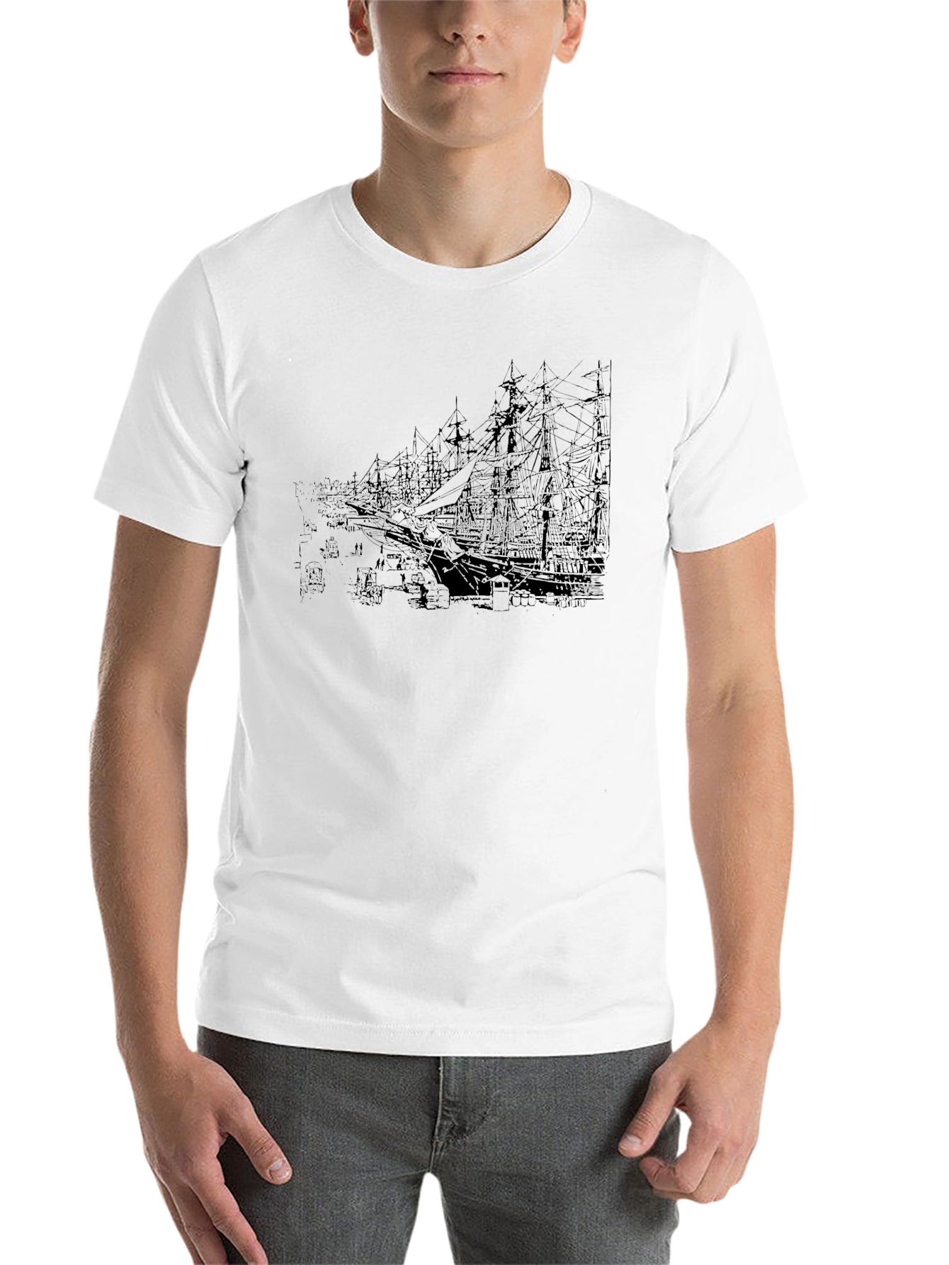 Black Vintage Ships Graphic Black T-Shirt view 14