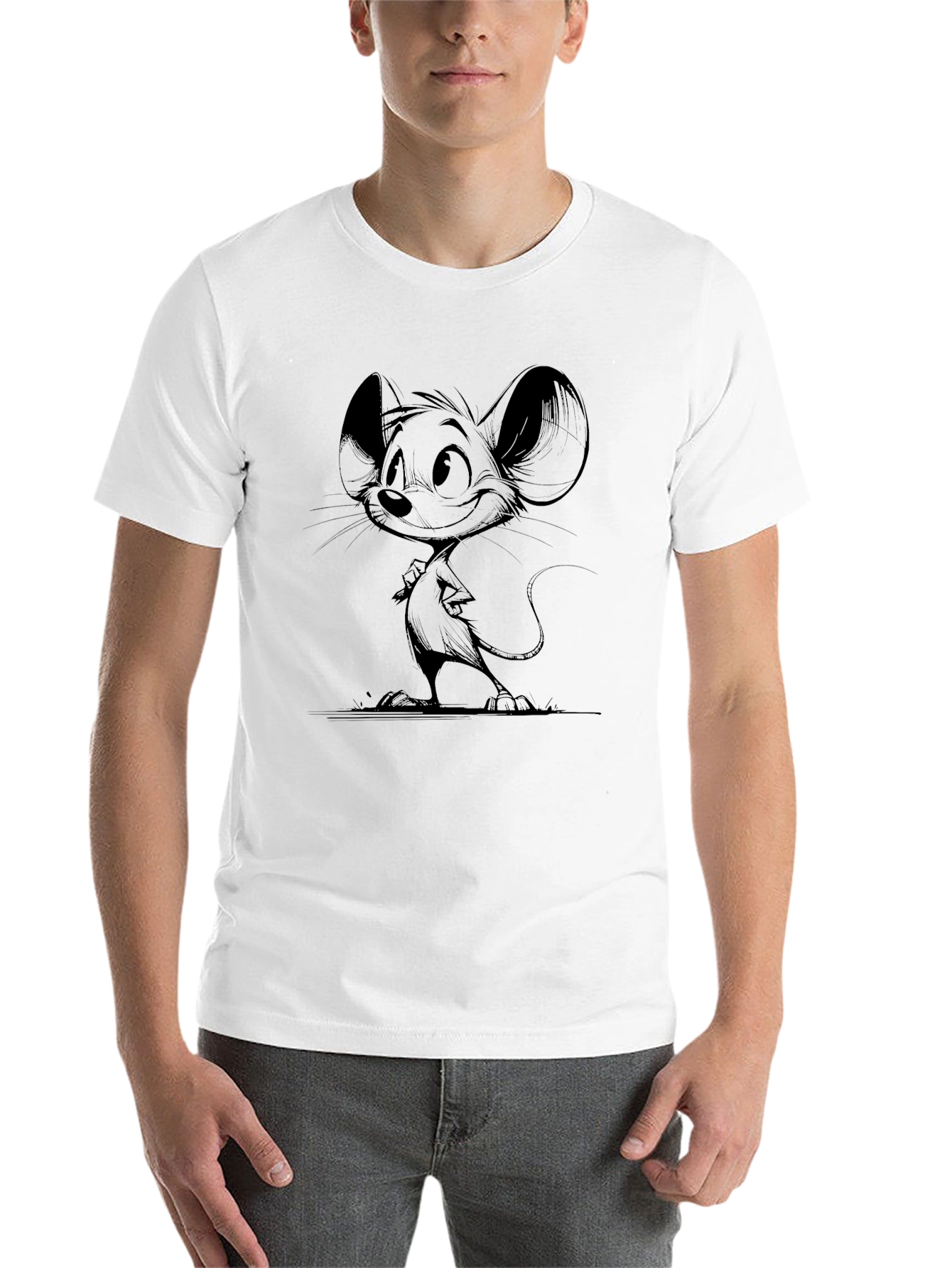 Black Cartoon Mouse Graphic Print Black T-Shirt view 14