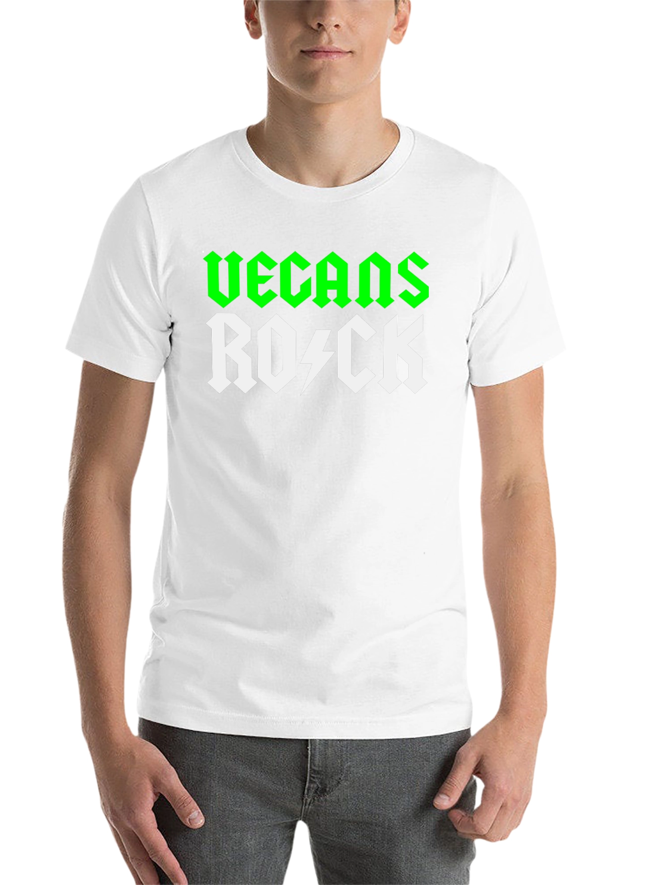 Black Vegans Rock T-Shirt - Green & White Graphic Tee view 14