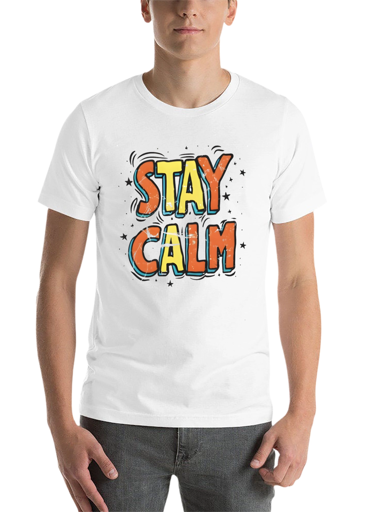 Black Stay Calm Graphic Print Black T-Shirt view 14