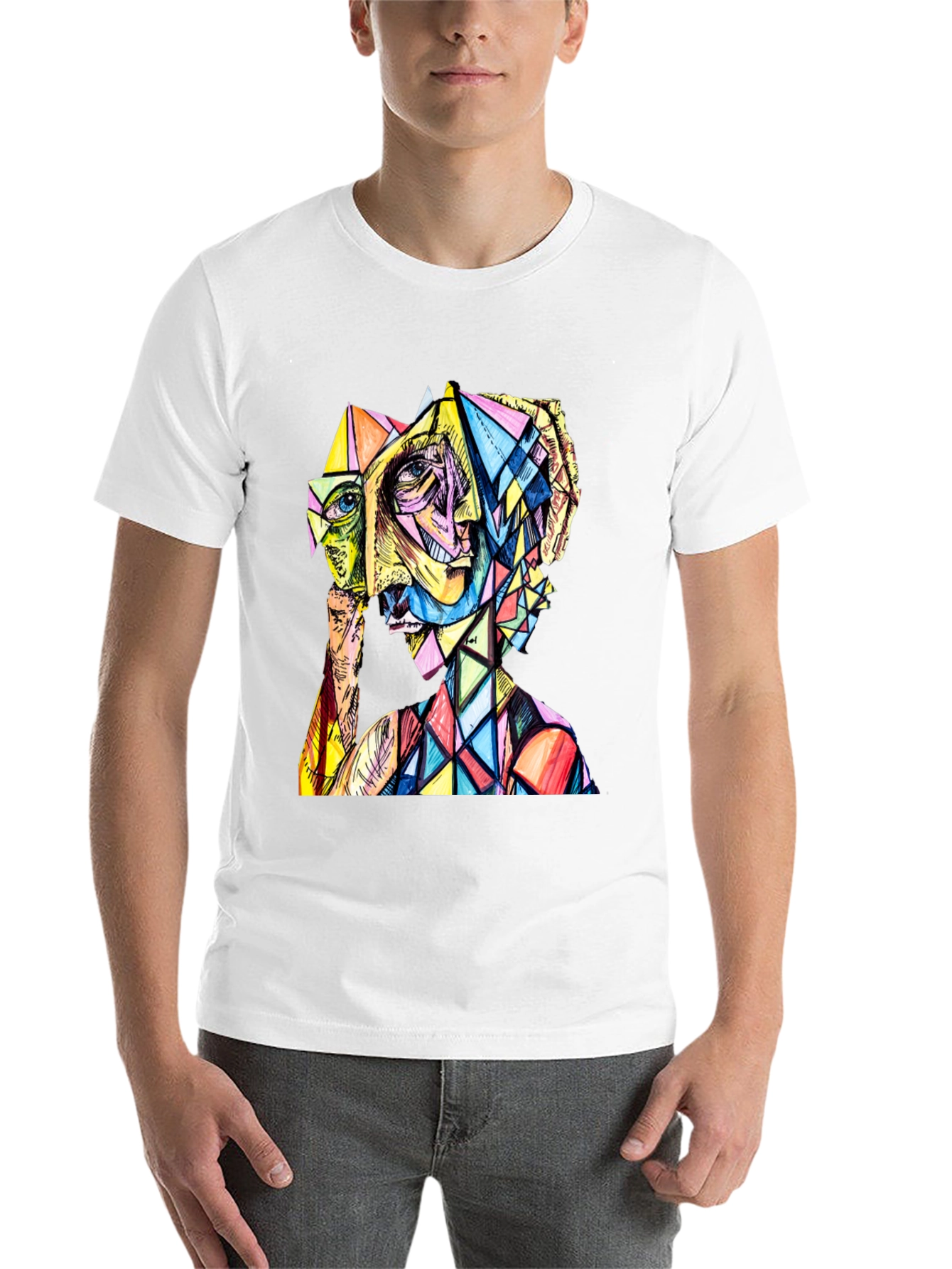 Black Abstract Geometric Face Graphic Tee view 14