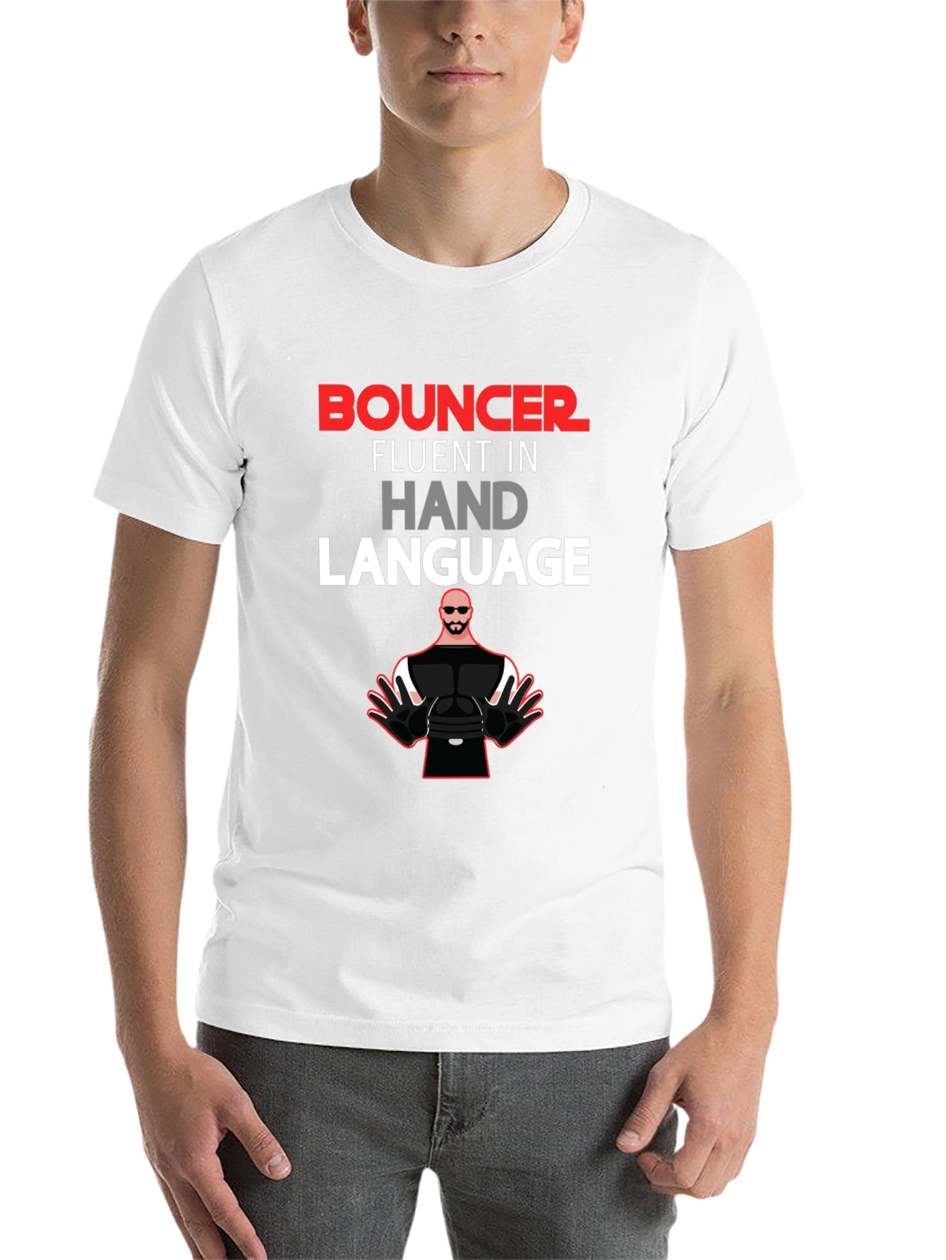 Black Bouncer Fluent in Hand Language Black Graphic Tee view 14