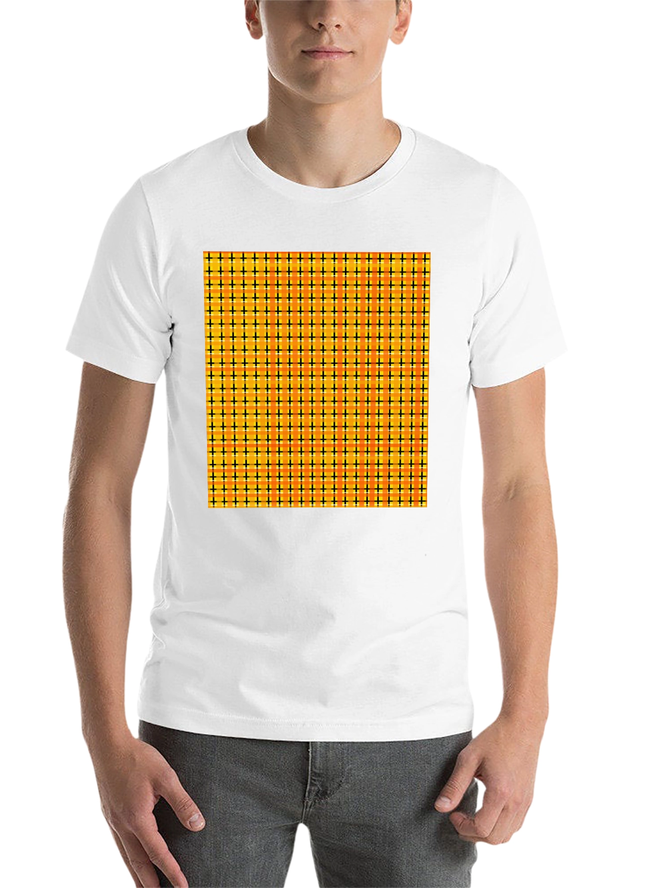 Black Men's Black Tee with Colorful Grid Pattern view 14